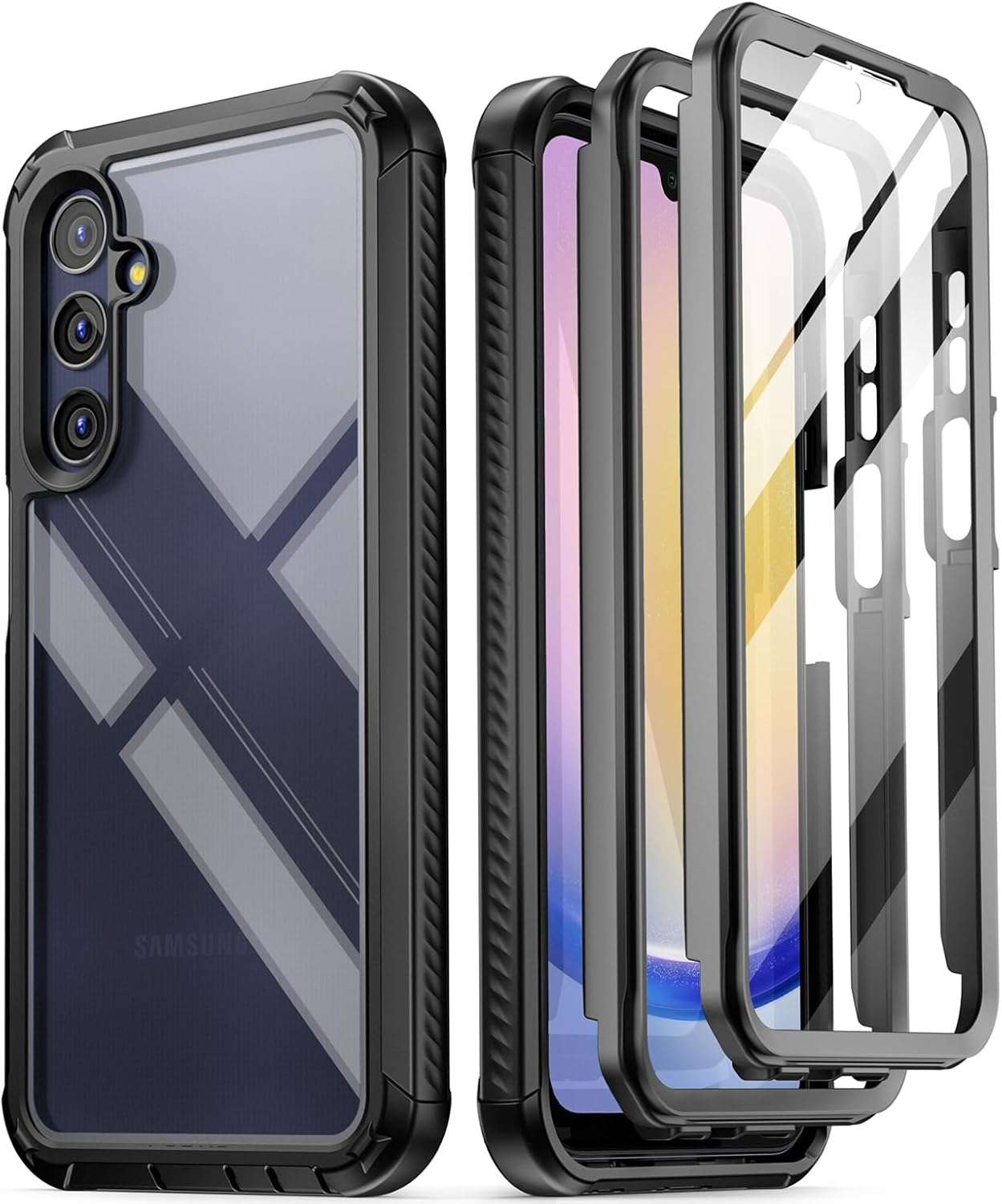 Poetic Guardian Case for Samsung Galaxy A56 5G, [2 Front Frame] [20 FT Mil-Grade Drop Tested] Full-Body Hybrid Shockproof Cover with Built-In Screen Protector, Black/Clear