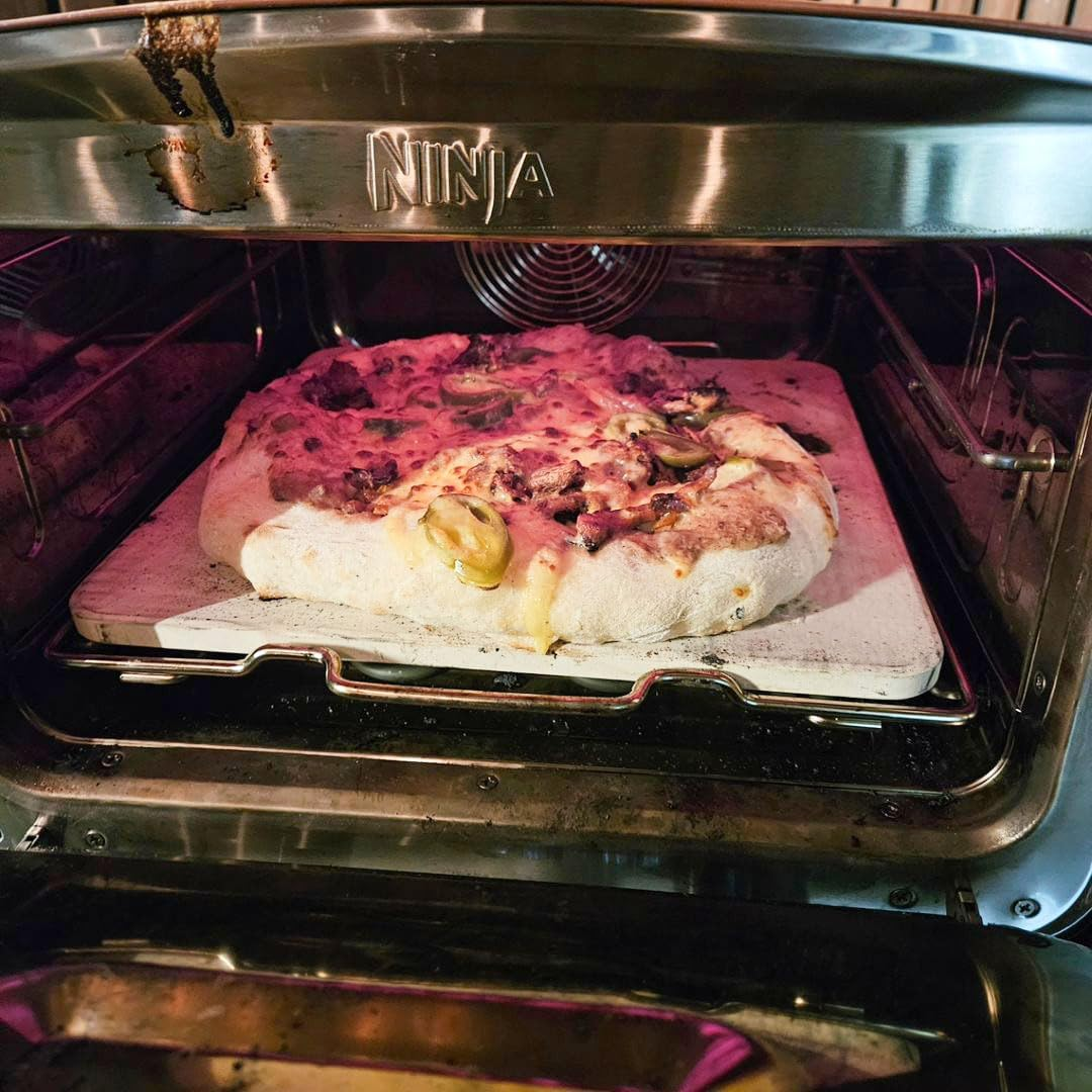 Pizza Stone with Stainless Steel Rack for Ninja Woodfire Outdoor Pizza Oven OO101, Thickened Durable Pizza Stone, Woodfire Pizza Oven Accessories for Ninja OO100 Series