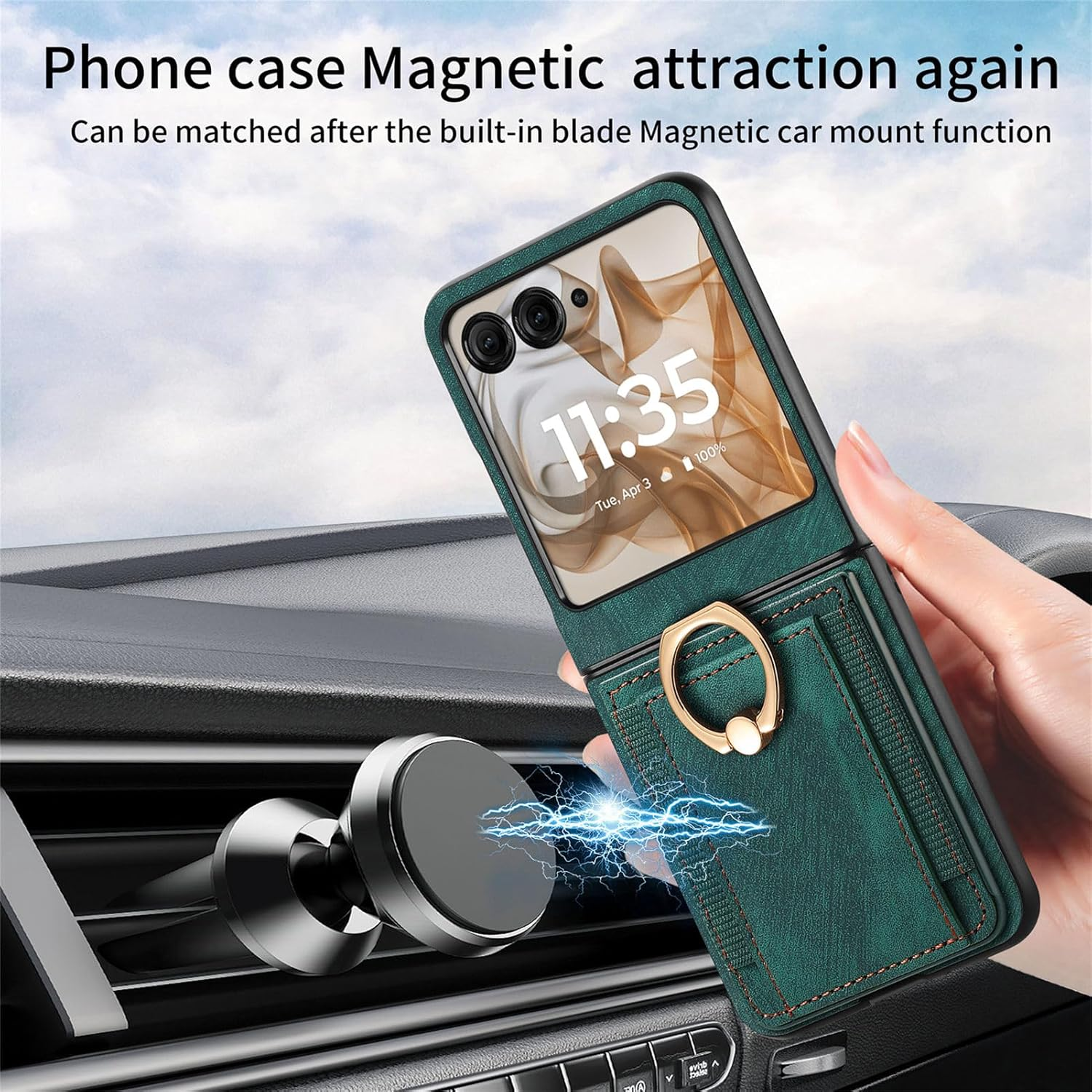 COQUE Motorola Razr 60 Mobile Phone Case with RFID Blocking Card Slot Shockproof Protective Case Cover for Motorola Razr 60 Protective Case Green - Brown image number 2