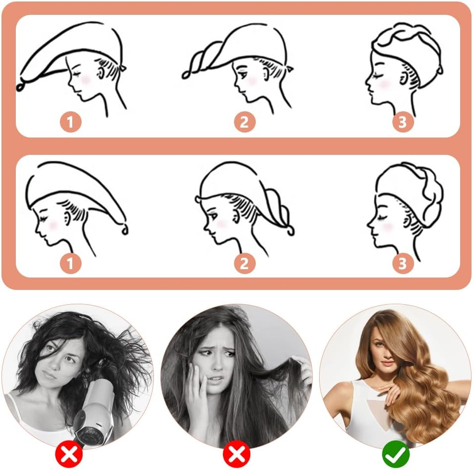 Pack of 2 Microfibre Hair Towel Wraps, Hair Plopping Towel Curly, Quick-Drying Hair Turban, Wrap Super Absorbent, Dark Pink, Grey, Cat Coral Fleece Absorbent Hair Towel for Women Girls image number 2