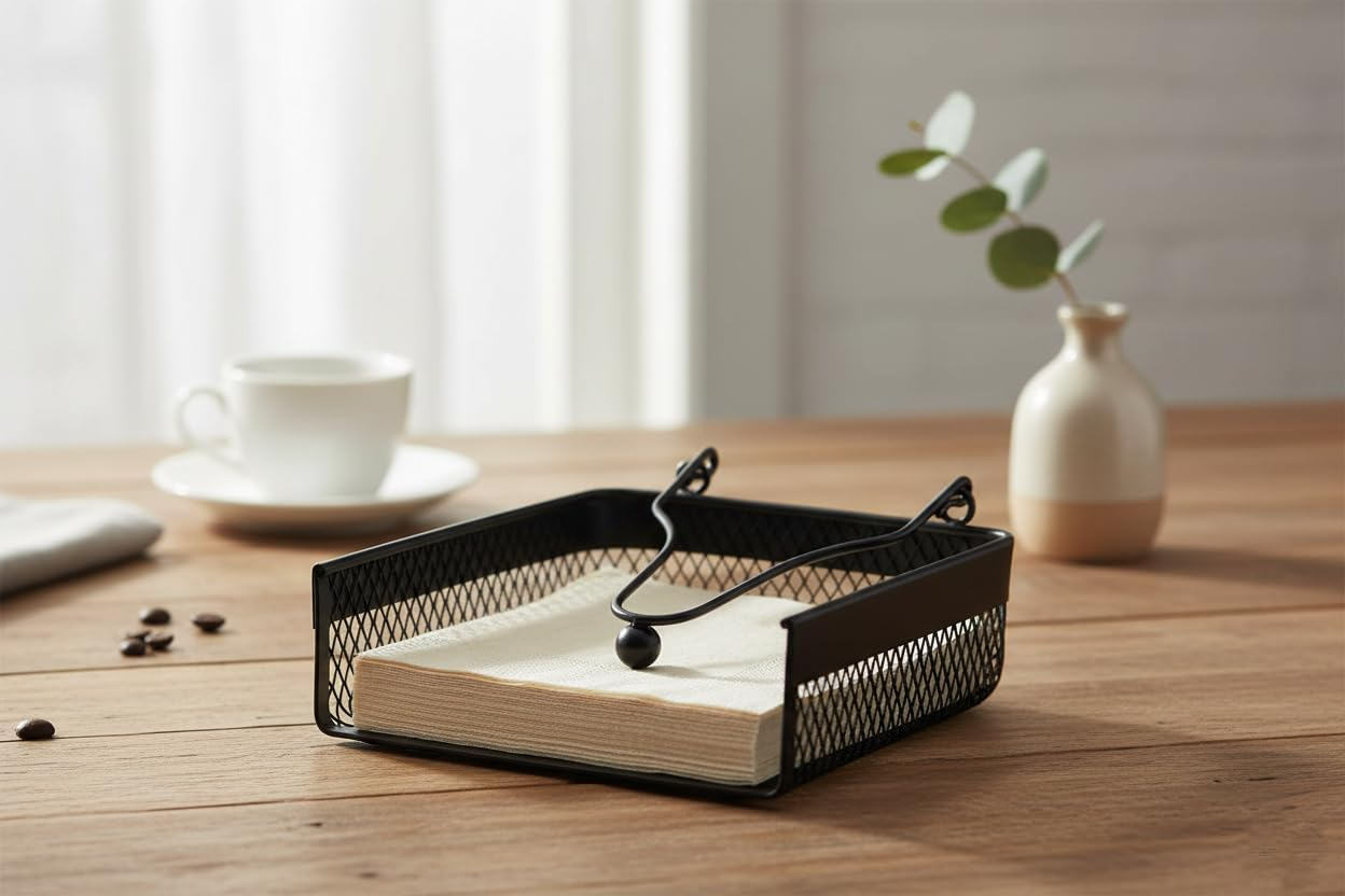 Size: 18.5 X 16 X 7.5Cm Mesh Napkin Holder, Black, KM033A image number 4