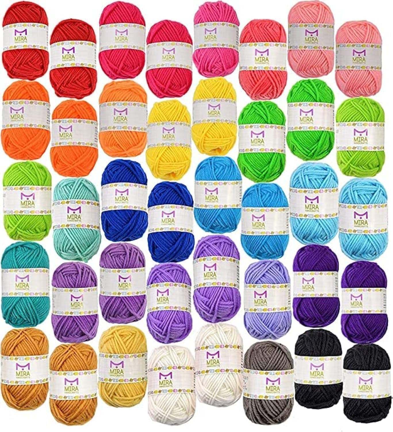 Mira Handcrafts 40 Assorted Colors Acrylic Yarn Skeins with 7 E-Books - Perfect for Any Knitting and Crochet Mini Project image number 6