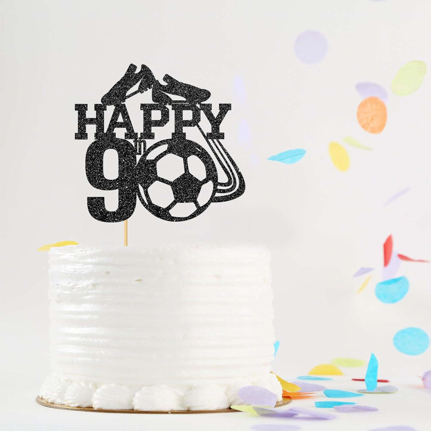 Monmon & Craft Soccer 9Th Birthday Cake Topper/Sport Theme Soccer Ball Cake Docer/Soccer Player Boy 9Th Birthday Party Decorations - Black Glitter image number 2