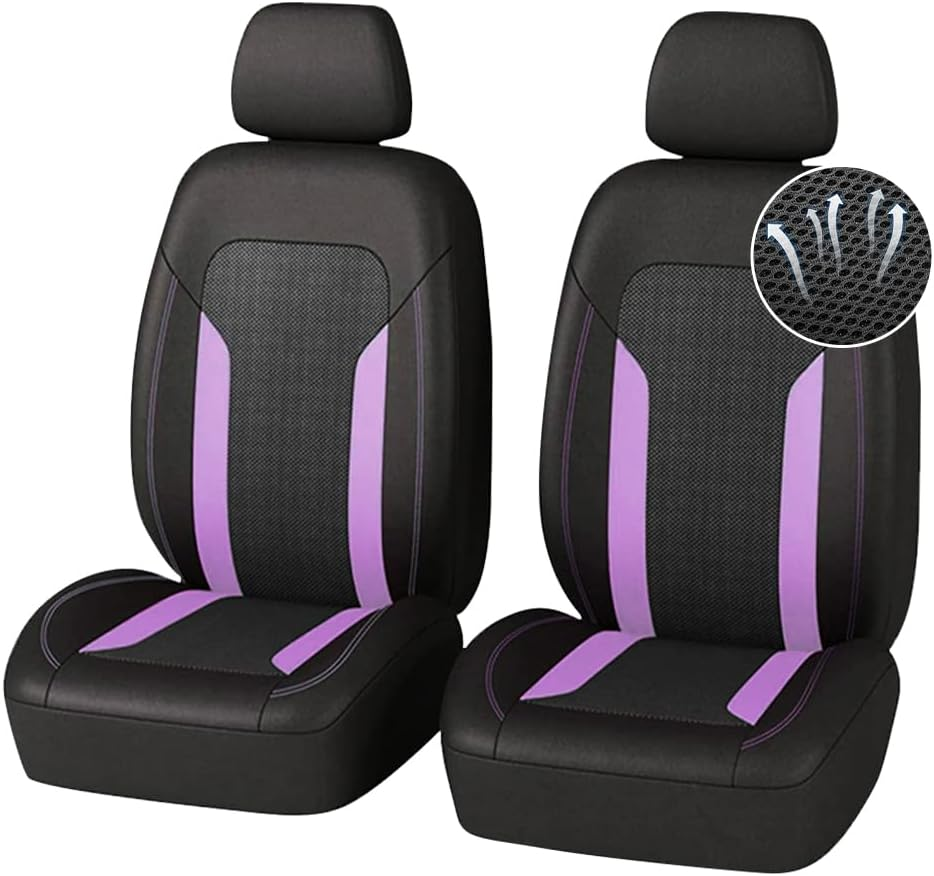 4PCS Cooling Car Seat Covers,Breathable Front Seat Covers with Mesh Construction and Foam Padding,Car Seat Protector to Reduce Back Sweating,Universal Car Interior for Car SUV (Purple) image number 4