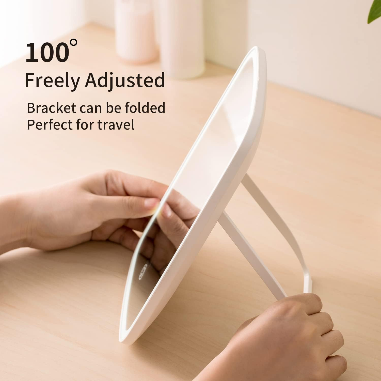 Lighted Makeup Mirror, [Silicone anti Slip] Touch Control Vanity Mirror with 3 Lights, Portable Travel Makeup Mirror, 2400 Mah Brightness Adjustable Cosmetic Light up Mirror, LED Mirror for Desk Dorm image number 3