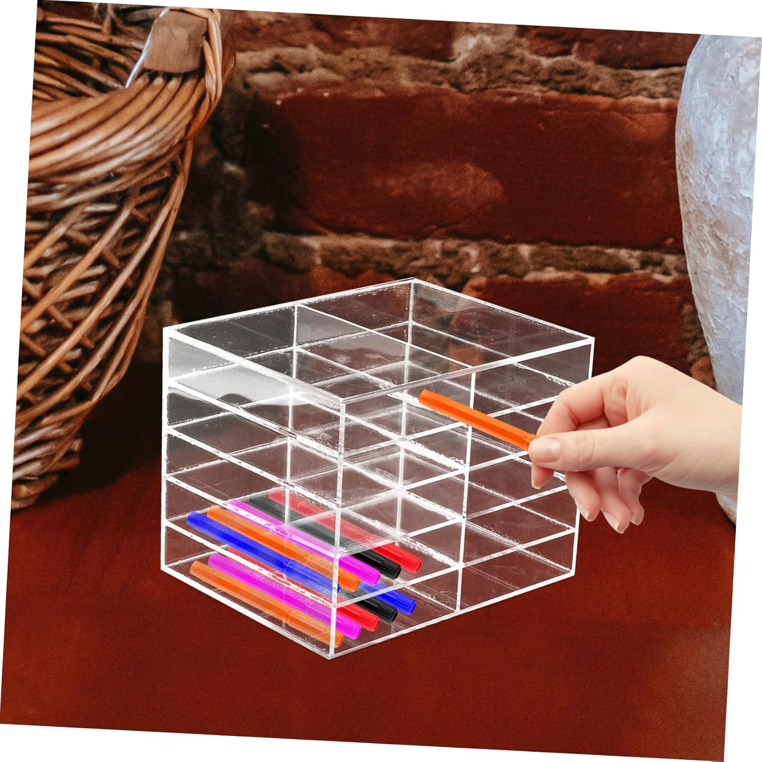 NUOBESTY Portable Marker Holder Stand Acrylic Desk Pen Organizer Multifunctional Table Storage for School Office image number 4