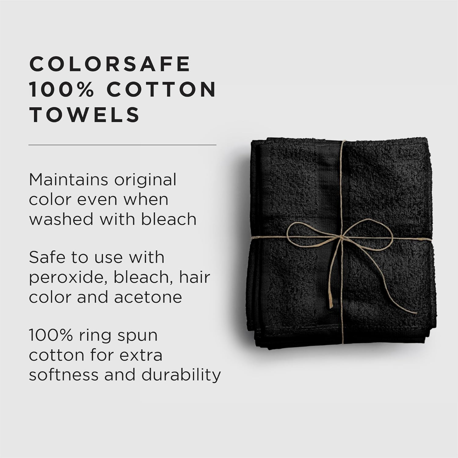Fromm Colorsafe 100% Cotton Bleach Proof Salon Hair Towels for Hairstylists, Barbers, Spa, Gym in Black, 16" by 29", 6 Count Absorbent Stain Resistant Towels for Drying Curly, Long, Wavy Hair image number 7