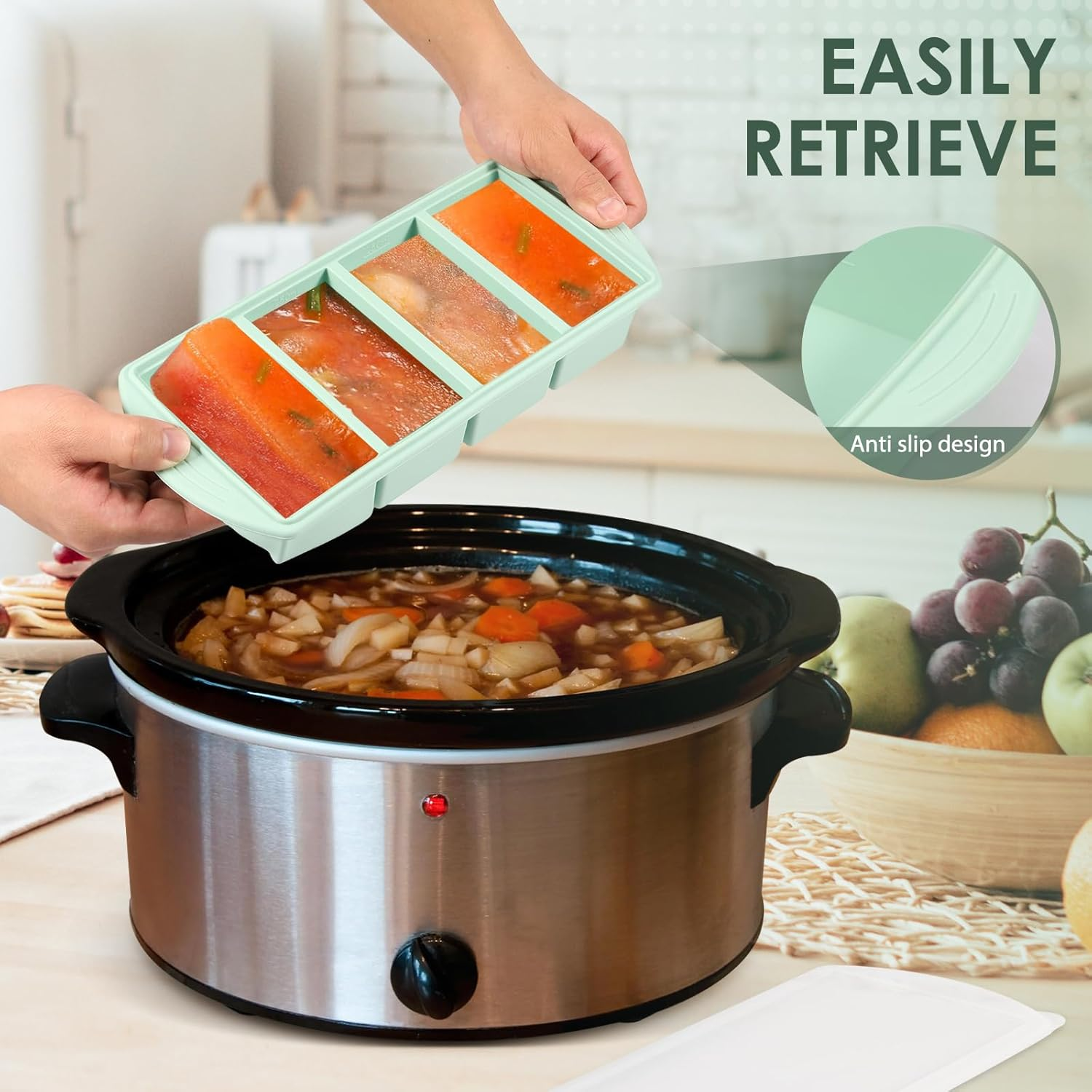 2/4 Cup Silicone Freezer Tray, Large Capacity Leak Proof Soup Freezer Container Molds, Easy to Clean Silicone Soup Portion Tray, Silicone Mold for Soup and Food Storage (4 Frames) image number 5