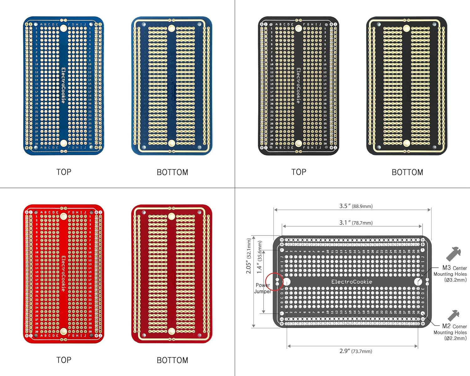 Electrocookie Solderable Breadboard PCB Board for Electronics Projects Compatible for DIY Arduino Soldering Projects, Gold-Plated (9 Pack + 3 Mini, Multicolor Pack) image number 4
