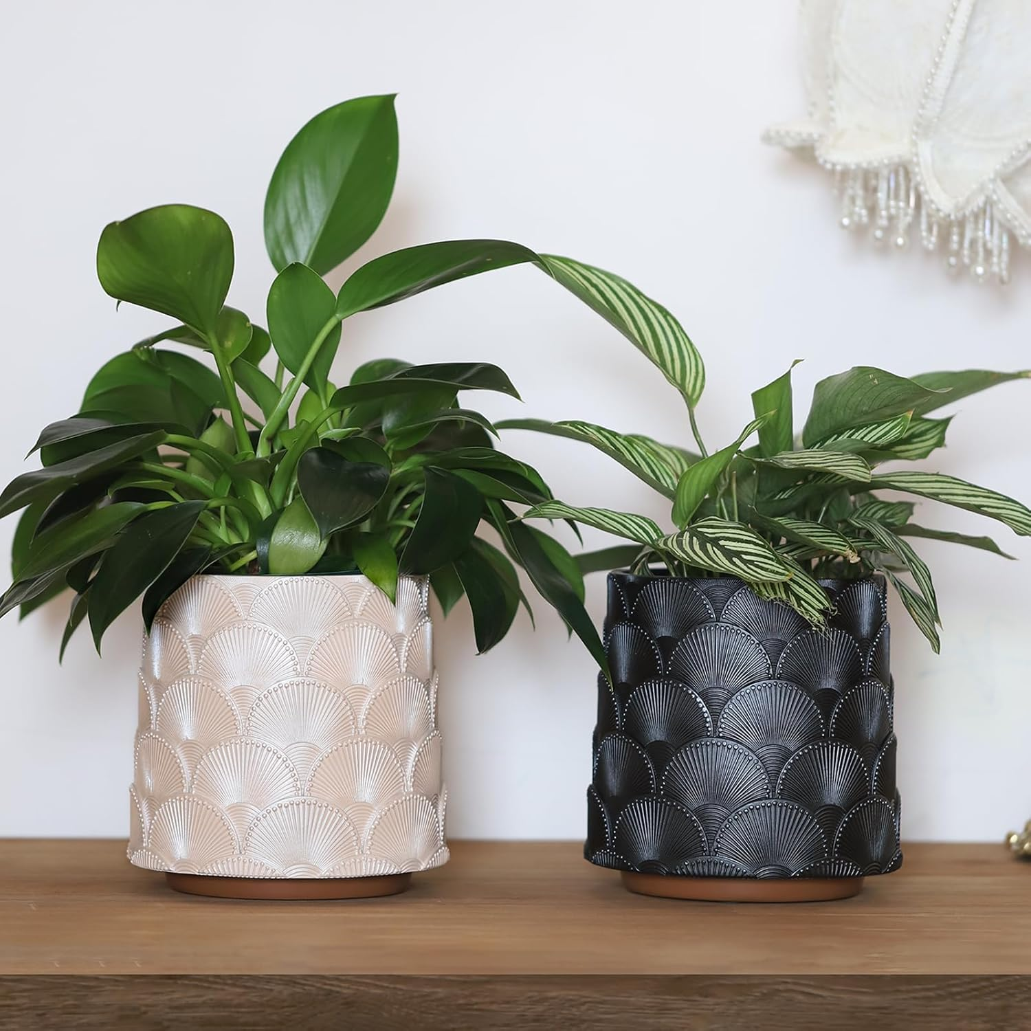 GUGUGO Pearl Sage Green Scale Planter, Cute Unique Plant Pot with Drainage, Eclectic Colorful Small Flower Planters Pots for Indoor & Outdoor Plants, Rainbow Funny Succulent Gardening Pot Gifts image number 1