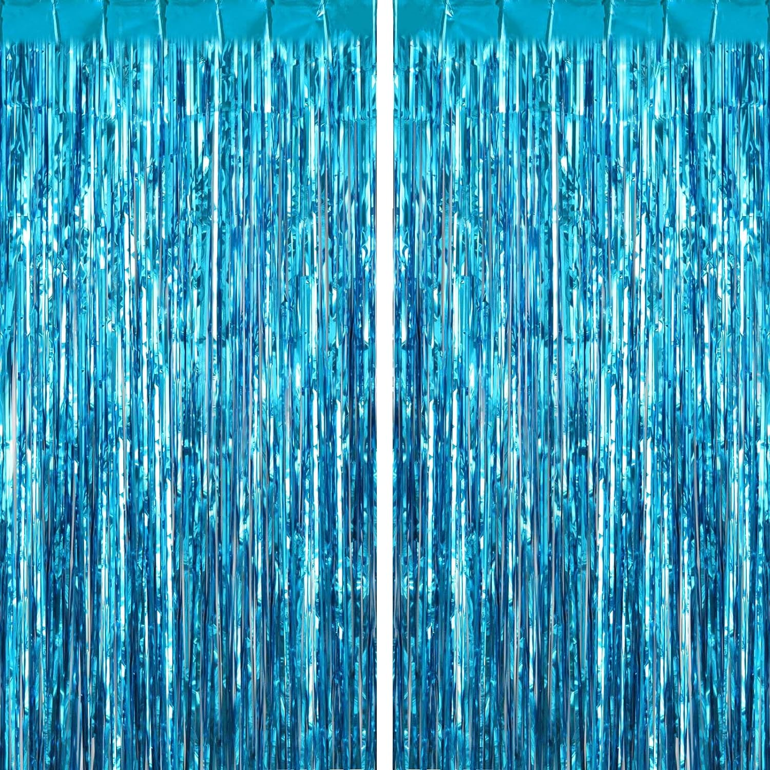 Lake Blue Fringe Curtain Party Decorations 2 Pack, Large Foil Fringe Backdrop Curtains Door Streamers for Birthday Wedding Bridal Shower Holiday Party Decor image number 5