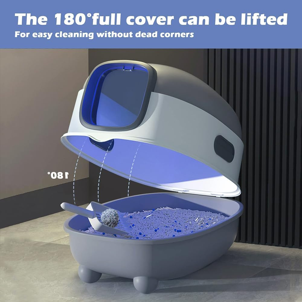 Cat Litter Box with Lid and Scoop UV Sterilization and Deodorization, Easy to Clean and Splash-Proof Detachable Cat Litter Tray with Hood for Medium and Small Cats 55X38X36Cm (Grey) image number 2