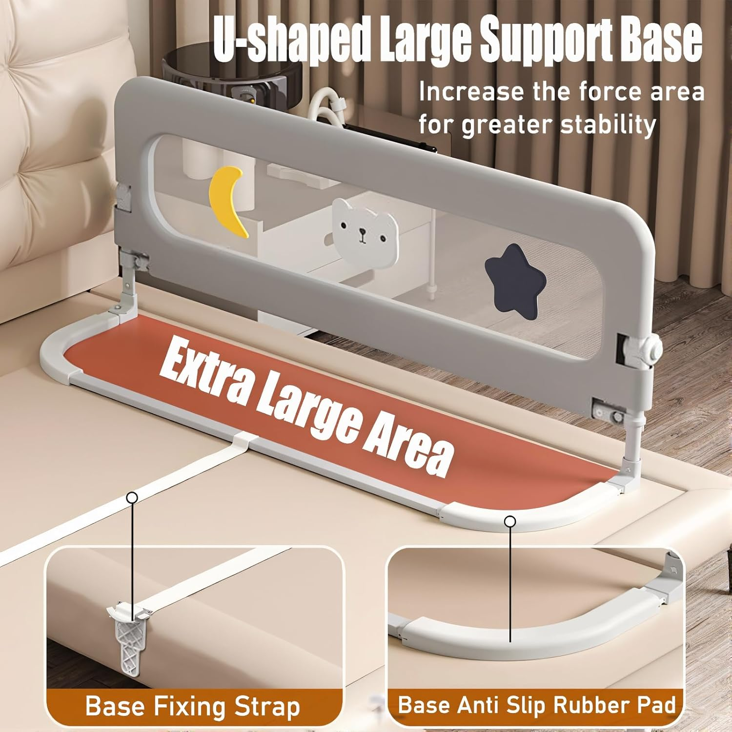 Toddler Bed Rails Guard, 1.8M/70.9In Foldable Crib Rail Guard Height Adjustable Baby Bed Rail Guard, Kids' Bed Rails with Breathable Mesh Infant Bed Rail Guard, Bed Rails Guard for Baby (1.8M) image number 6