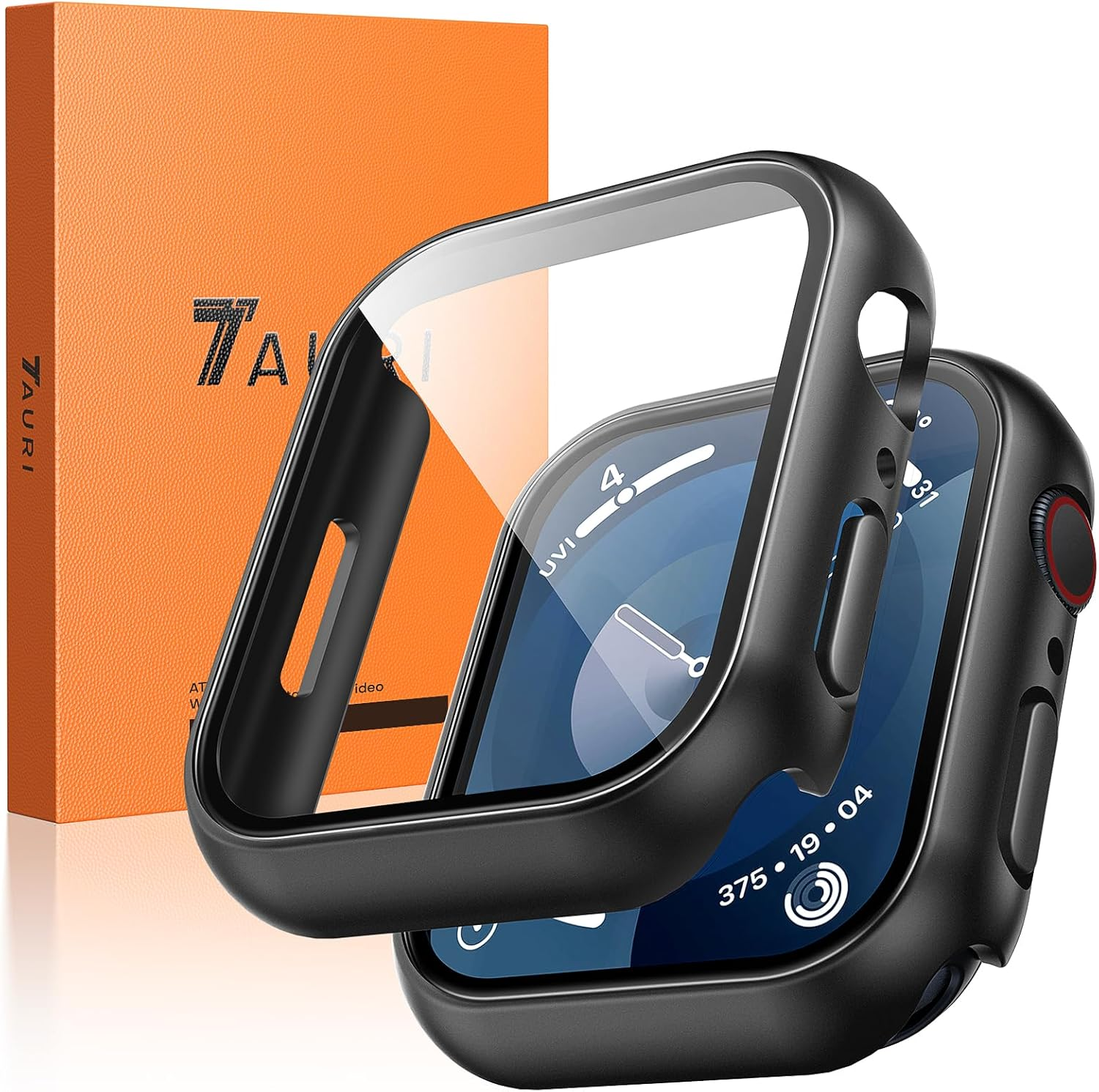 TAURI 2 Pack Hard Case Designed for Apple Watch Series 9 (2023) Series 8/7 41Mm, [360&deg; Shockproof] with 9H Tempered Glass Screen Protector, [Scratch-Resistant] Cover - Black image number 5