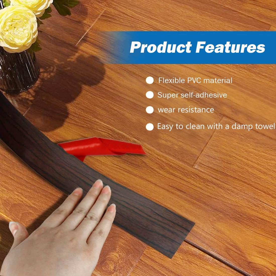 10 Ft Floor Transition Strip,Peel and Stick Floor Divider Strip,Self Adhesive Vinyl Floor Transition Strip,Floor Flat Divider Strip for Joining Floor Gaps,Threshold Cover (Black Walnut) - Dark Gray image number 6