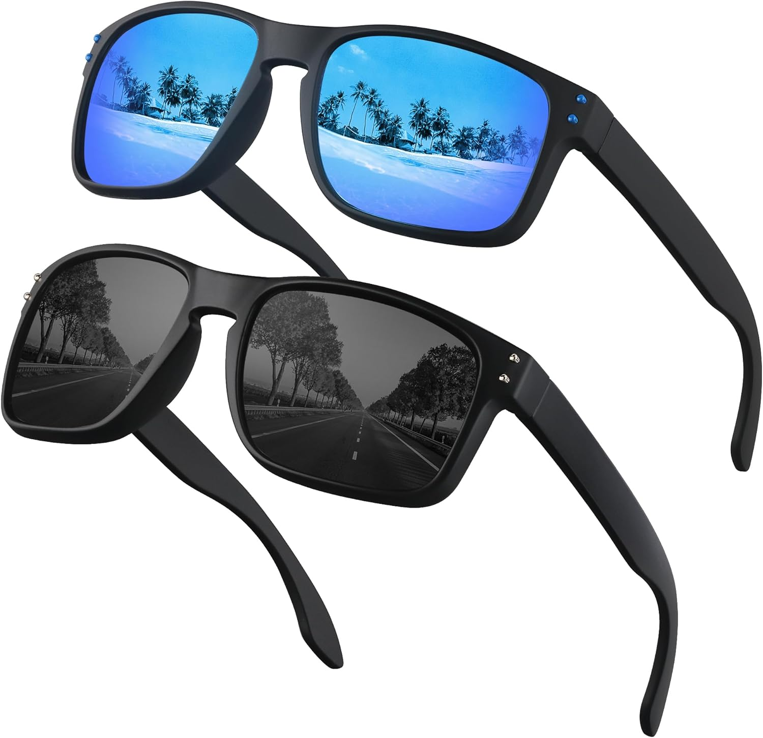 OJIRRU Polarized Sunglasses for Men Women 2 Pack Sports Sun Glasses Classic Rectangular Shades UV400 Protection for Men Women Sports Outdoor Driving Fishing Sunglasses image number 2