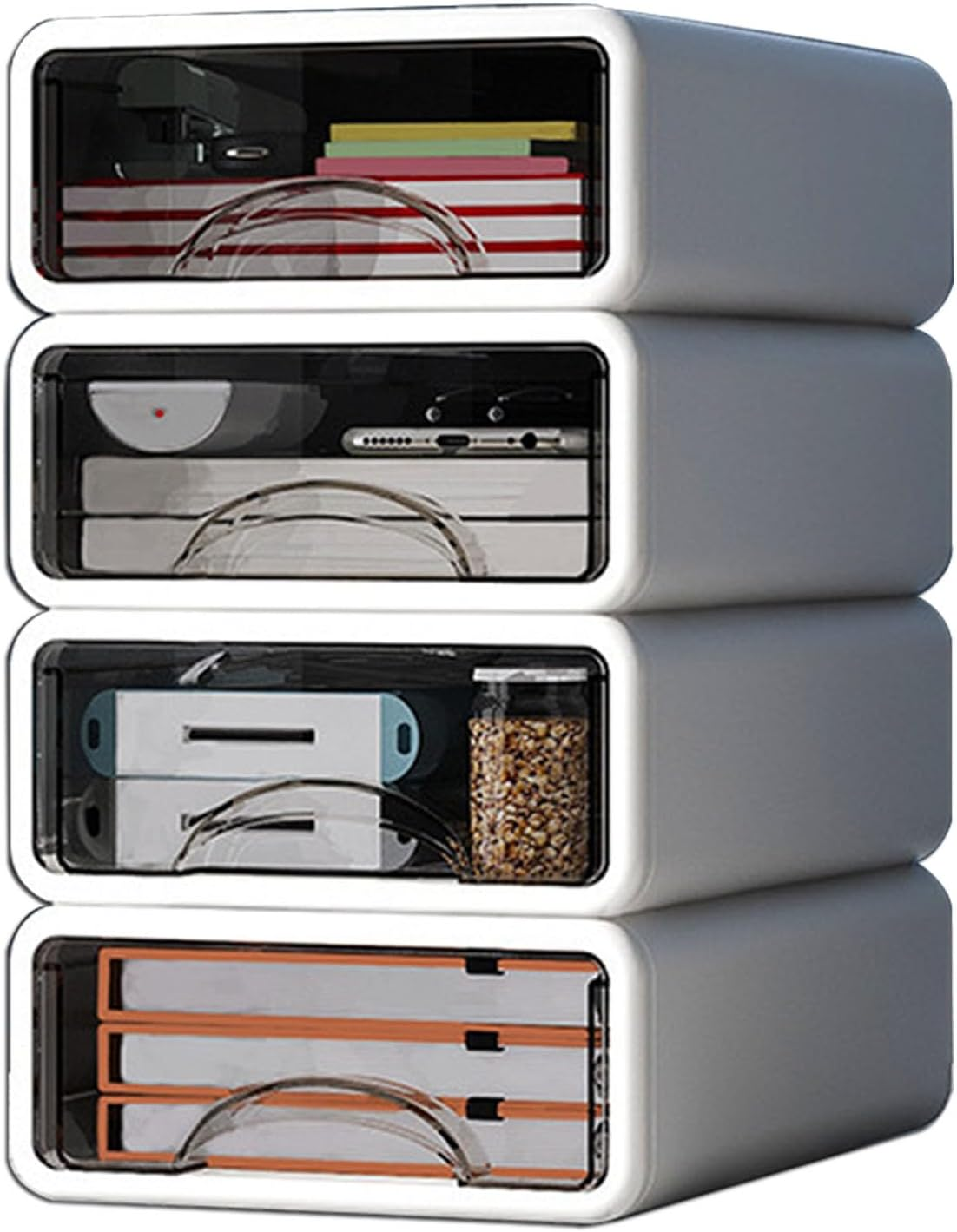 UPAUS Stackable Desk Storage Drawers, 4PCS Vanity Drawer Makeup Container, Versatile Storage Case Desktop Jewelry Cabinet, Plastic Desk Organizer for Office, Home, Bathroom (Small) image number 3