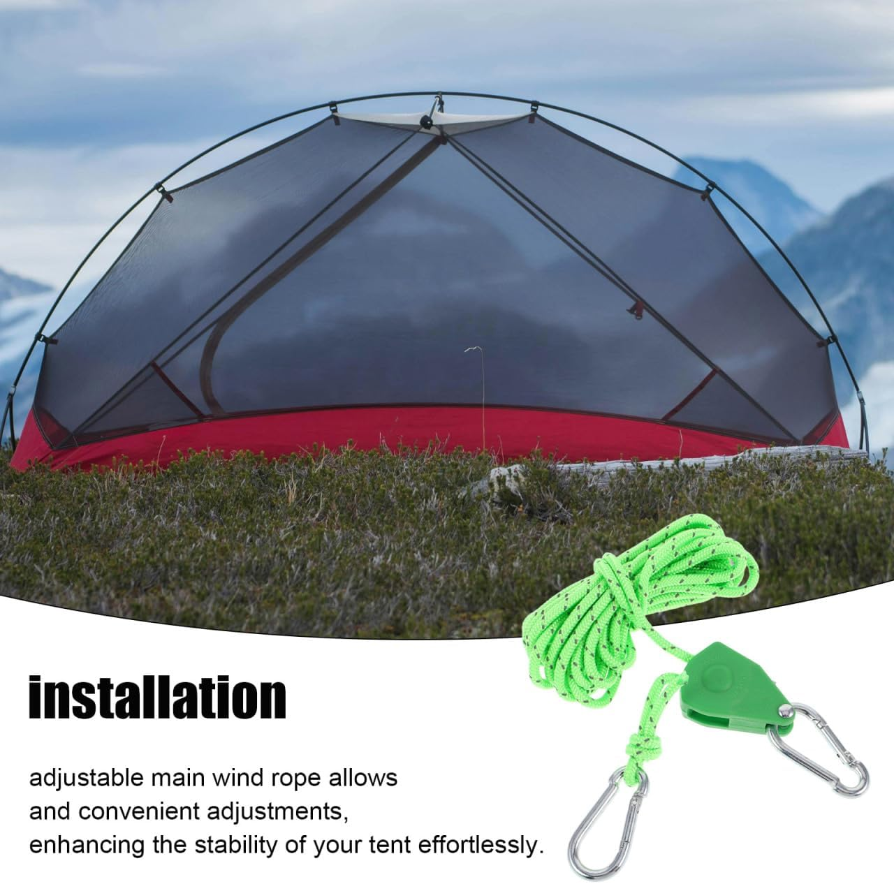 BESPORTBLE Tent Windproof Carabiner Reflective Tent Rope Adjustable Rope Tarp Tie Downs Tent Rope Tensioner Pulley Tent Ropes and Tensioners Camping Rope Stainless Steel Black - Red image number 2