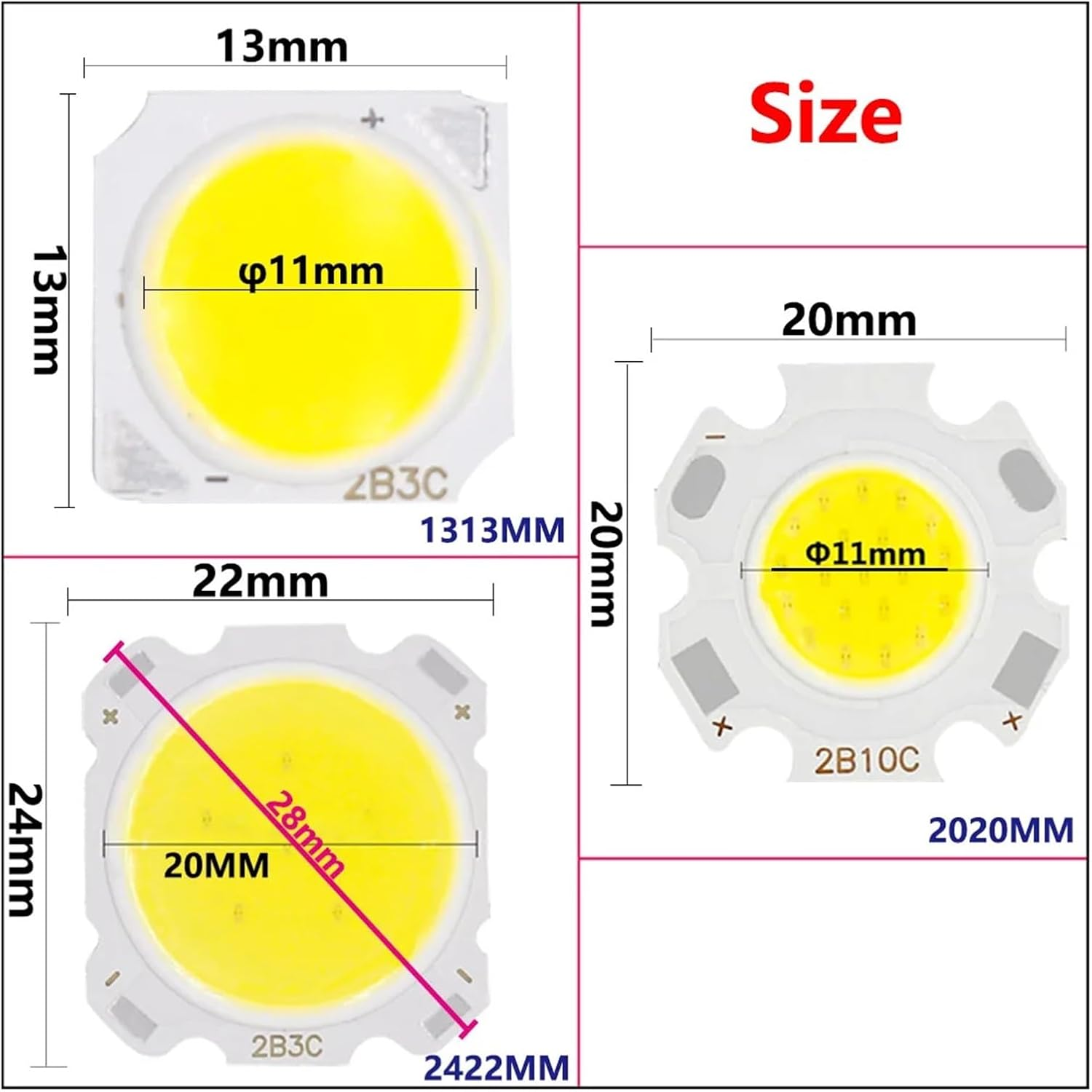 10Pcs 3W 5W 7W 10W LED Source Chip High Power LED COB Side 11Mm or 20Mm Light Bulb Light Lamp Spotlight down Light Lamps White(2422 Size 250Ma,7W 4000K) image number 5