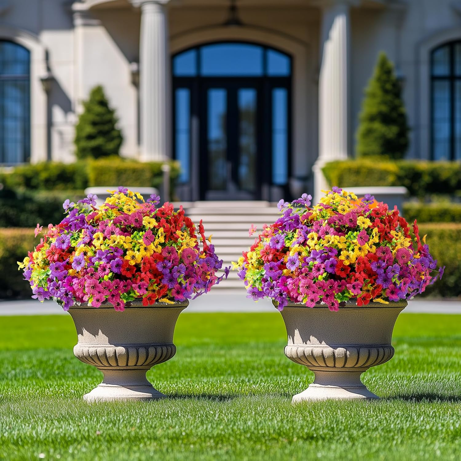 Alupssuc 24 Bundles Artificial Flowers for Outdoors Decoration, UV Resistant Silk Violet Faux Colorful Violet Eucalyptus Spring Fake Plants for outside Indoor Yard Home Patio Porch Decor, Mix 4 Colors