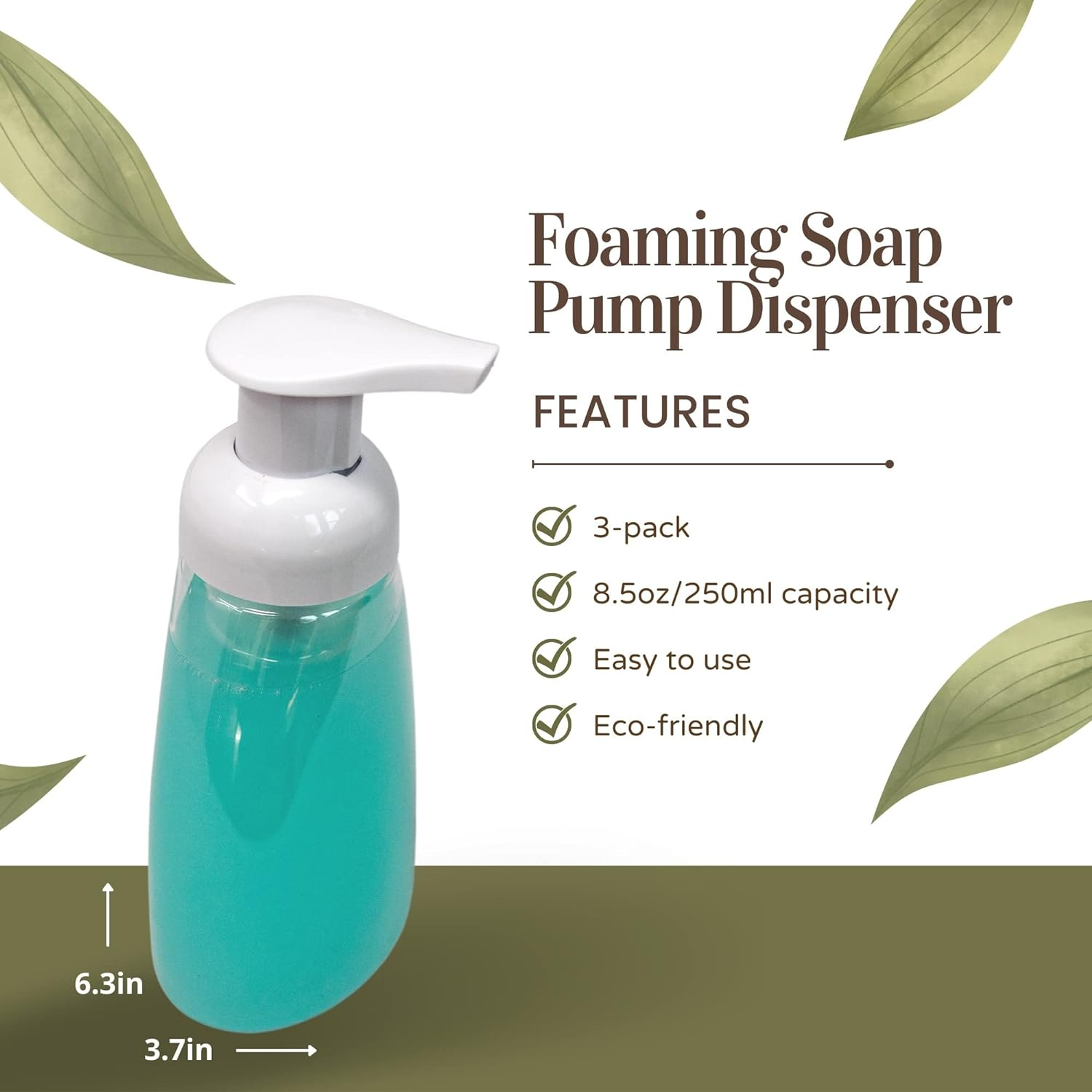 Clear Plastic Foaming Bathroom Countertop Soap Dispensers, Foaming Pump Bottles, Refillable Plastic Container for Liquid Soap, Compatible with Dr Bronner'S Pure Castile Soap 250Ml (8.5 Oz) - (3 Pack) image number 2
