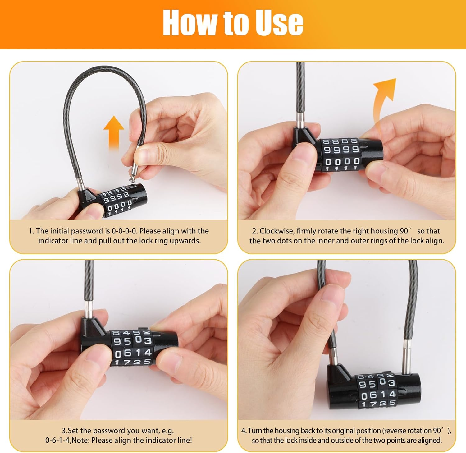 2 Pack 4 Digit Combination Padlock with Steel Cable, Resettable Weatherproof Security Lock for Gym Lockers Cabinets Gates Suitcases & Outdoor Use (Black) image number 1