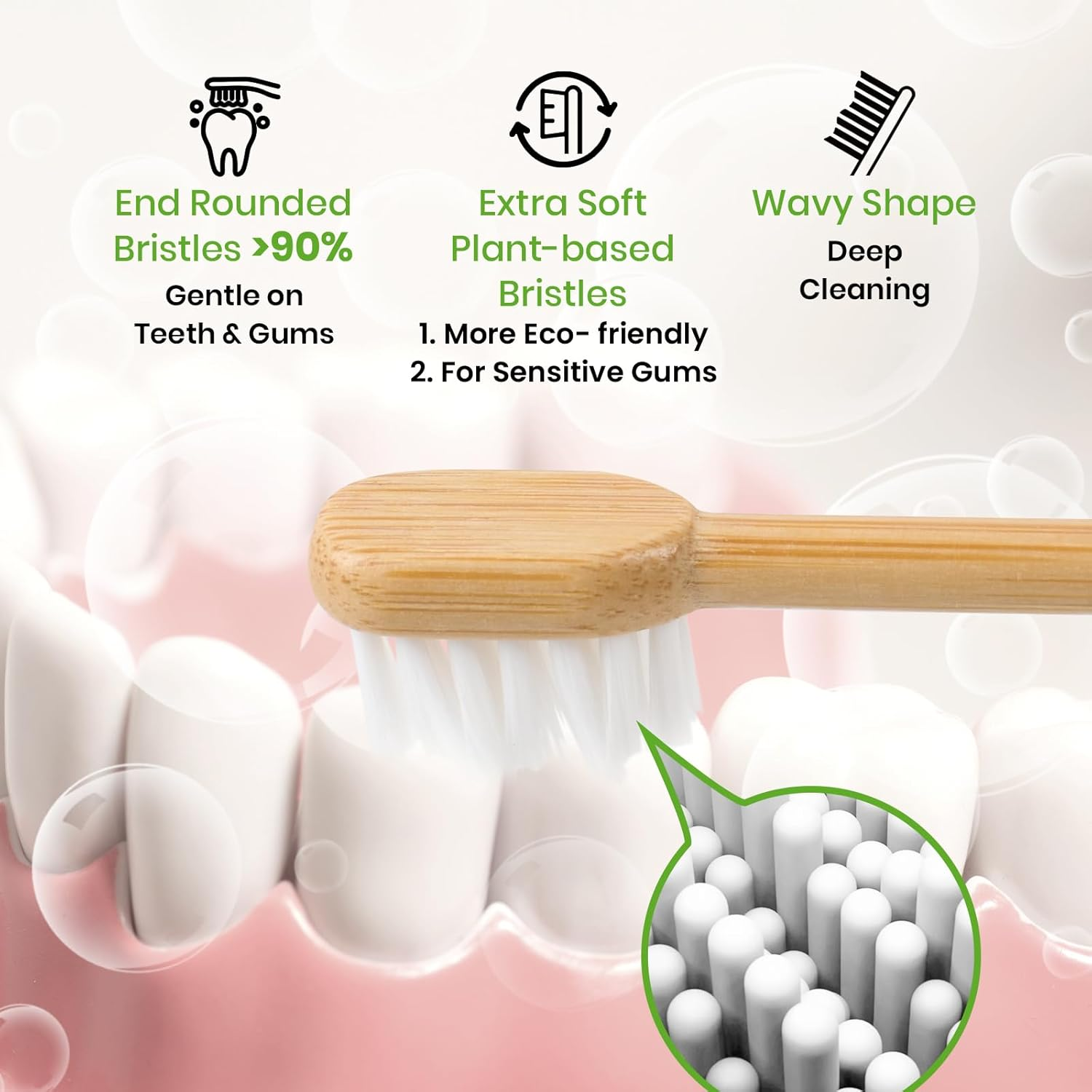 PONPACE Bamboo Toothbrush Heads Compatible with Laifen, Extra Soft Castor-Oil Bristles for Sensitive Teeth, Eco-Friendly & Gentle Cleaning image number 2
