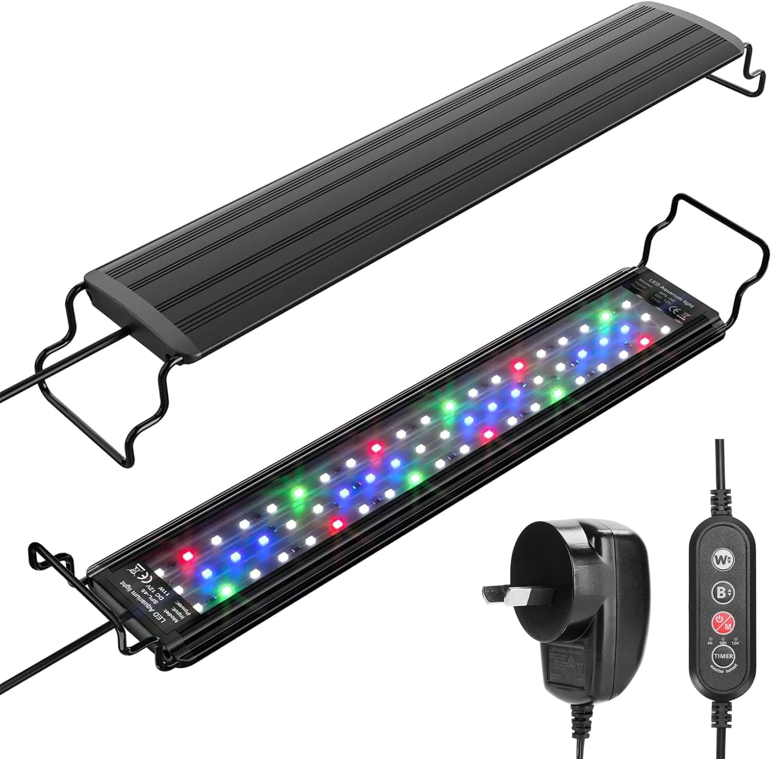 DEWEL 11W 24/7 Lighting Aquarium LED Light, Compatible with 18-24 Inch/45-60Cm, Timer Auto On/Off, Adjustable Brightness, White Blue Red Green Leds with Extendable Brackets for Freshwater image number 2