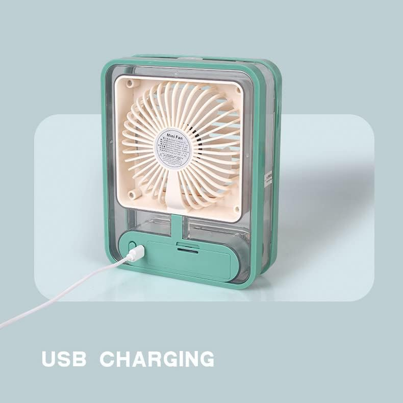 Portable Personal Air Conditioner Fan Mini Air Cooler Desk Fan USB Rechargeable (Green) image number 1