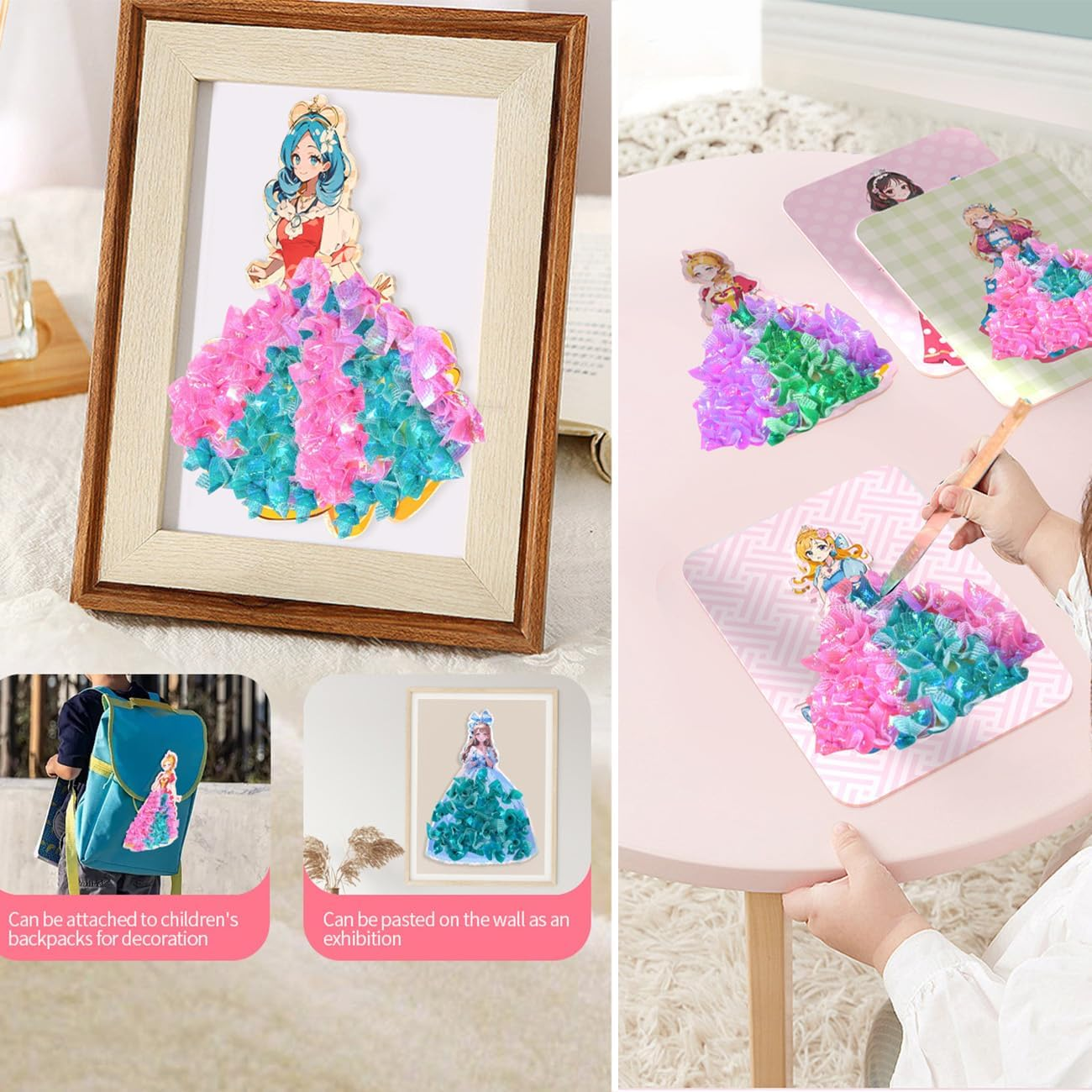BERYART Creative Princess Dress-Up Activity Book with Watercolor Painting, Stickers, Poking, Puzzle Puncture Painting for Kids, Enchanted Fabric Art Set Crafts for Girls Ages 4, 5, 6, 7, 8, 9, 10 image number 6