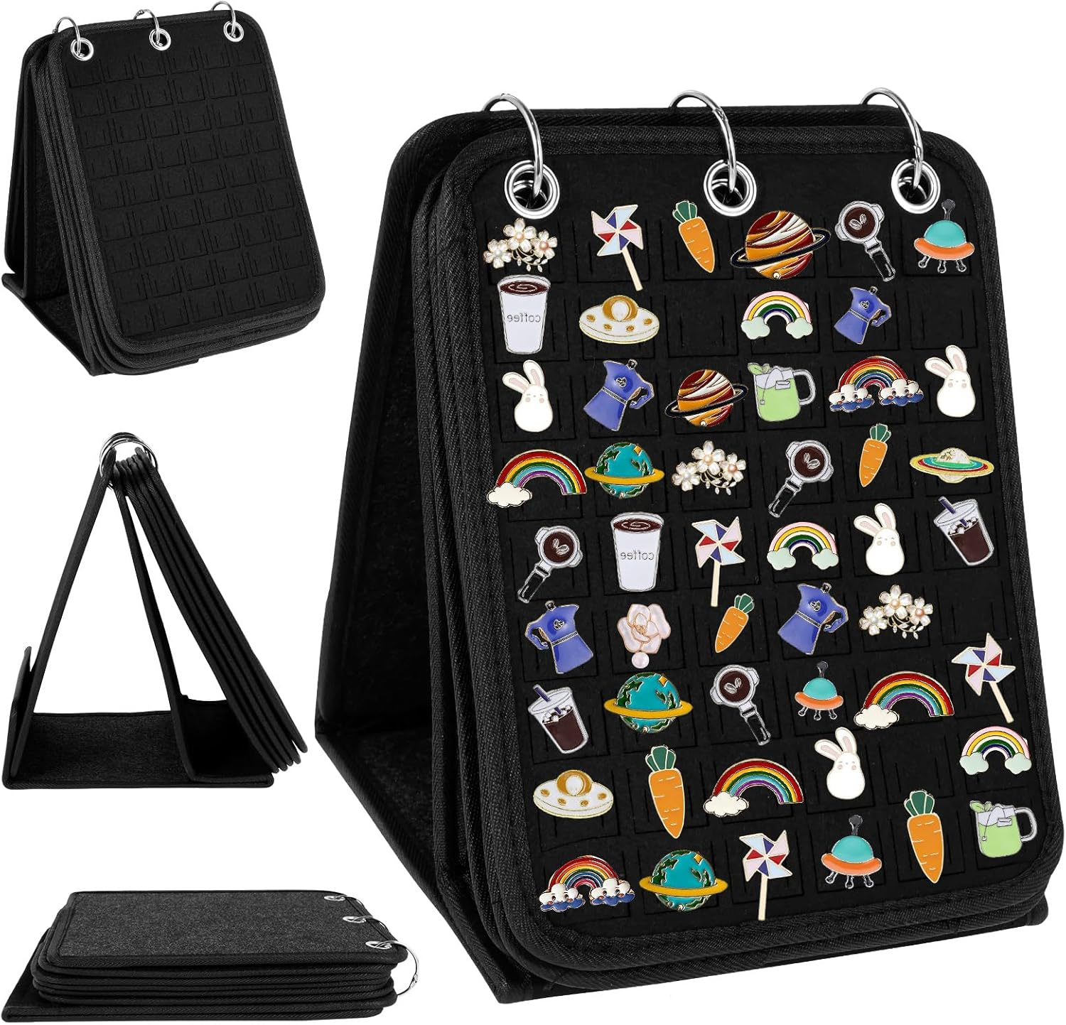 Pin Display Holder, Large Capacity Felt Brooch Display Binder, Foldable Enamel Pin Collection Storage Organizer, with 3 Binders 5 Pages for Store 270 Pins,Travel Brooches, Sports Medals, Paper Clips image number 1