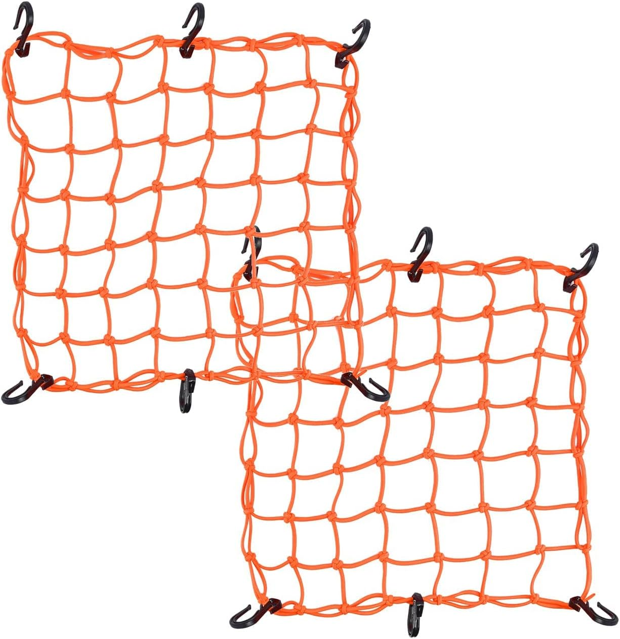 Small Cargo Net 15"X15" Stretches to 30"X30" with Thicken Hooks | Natural Latex Core, Tight 2&rdquo;X2&rdquo; Mesh Heavy Duty Bungee Net for Motorcycle Helmet, Bike, ATV, UTV, Luggage