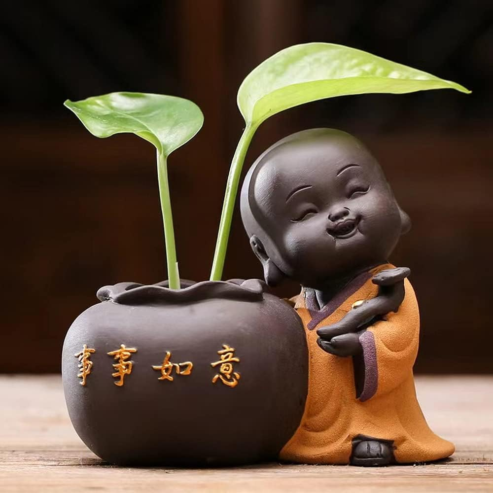 Creative Simple Ceramic No Phase Buddha Figure Monk Hydroponic Flower Arrangement Device Home Office Desktop Small Ornaments (橙子)