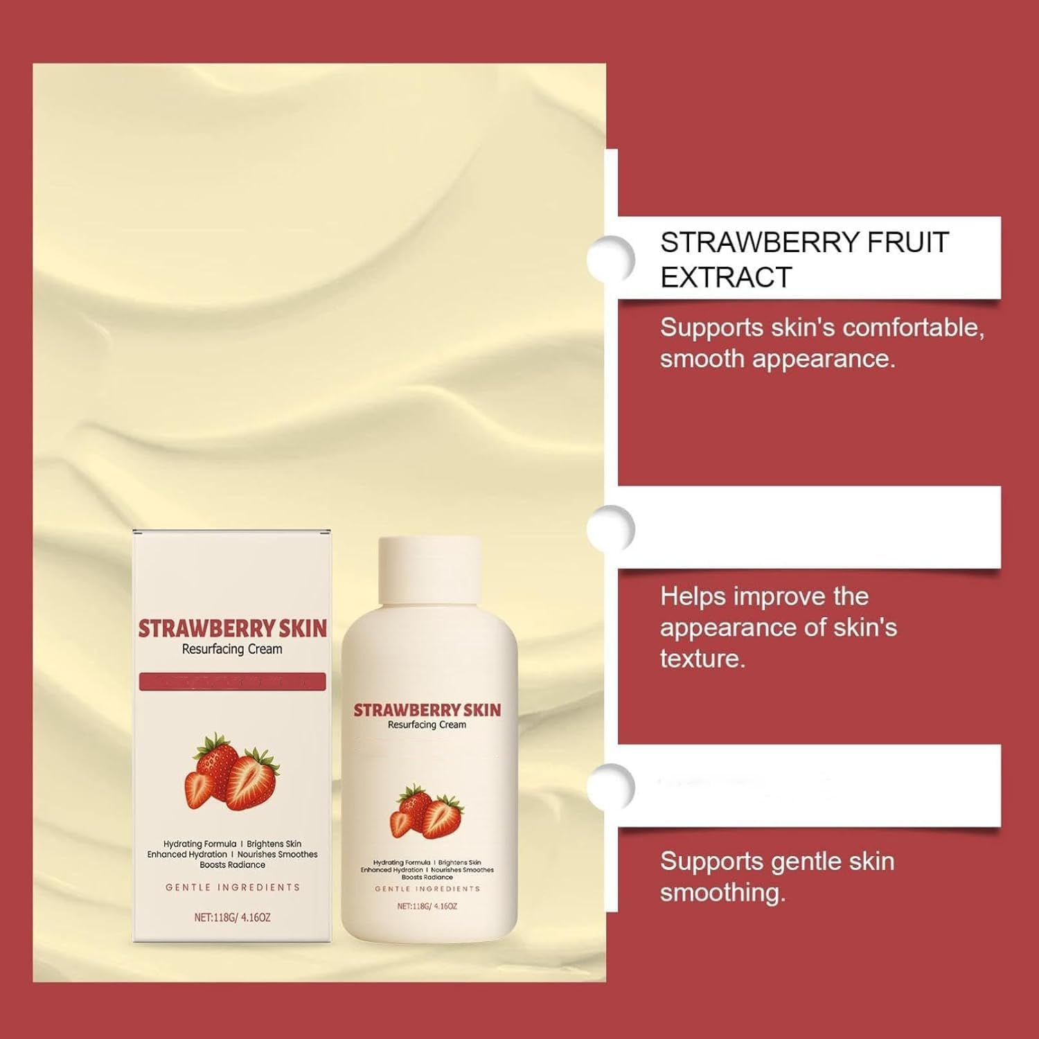 Strawberry Skin Resurfacing Cream, Strawberry S/Kin Treatment, Legs Treatment Body Cream, Anti-Wrinkle Moisturizing Lotion,Smooth Arm and Leg, Reduce Chicken Skin Bumps and Uneven Textures (2PCS) image number 4