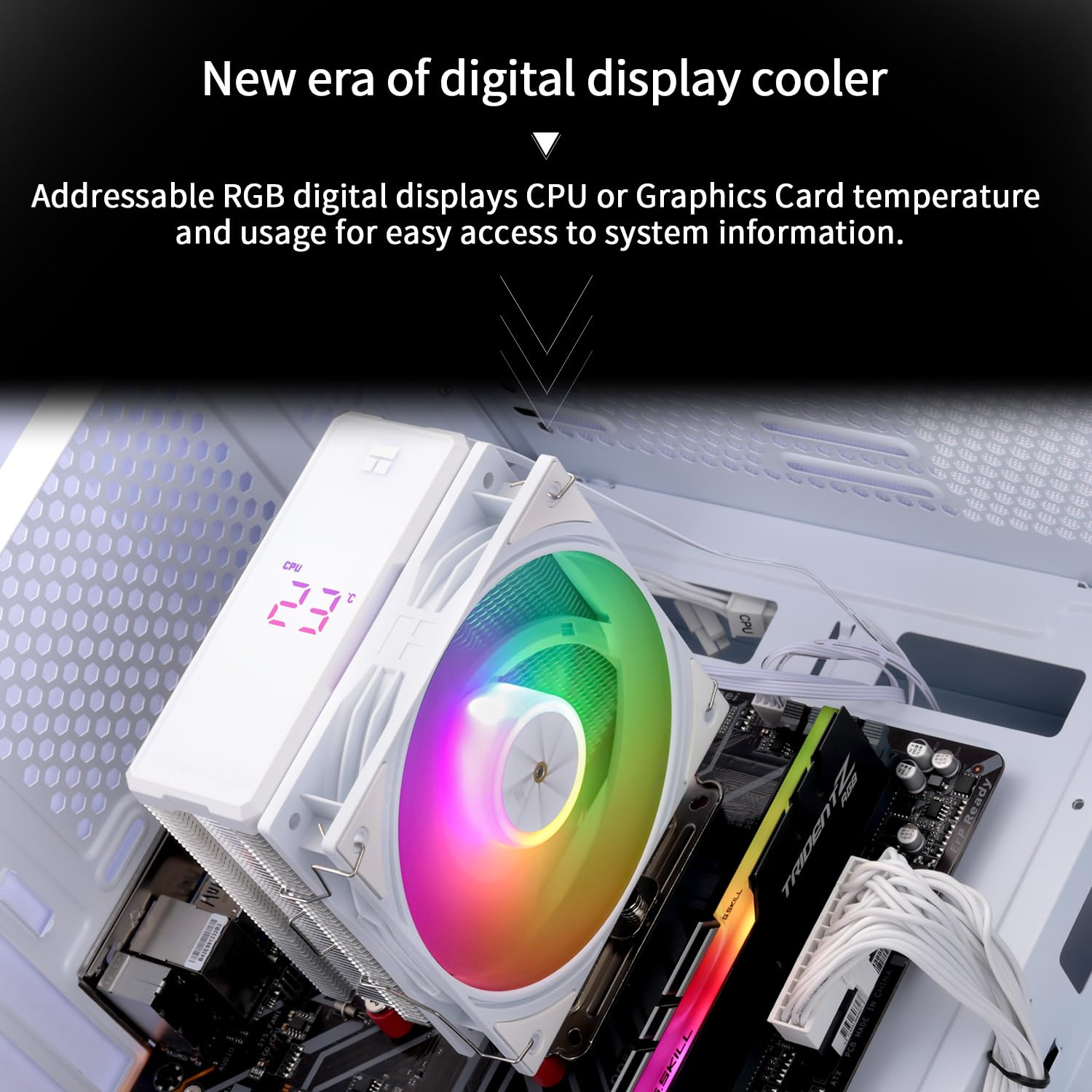 Thermalright Assassin X 120R Digital ARGB White CPU Cooler, Digital Screen Top Cover, TL-P12W-S PWM Quiet Fan CPU Air Cooler, Computer Heatsink Cooling, Support Am4/Am5,Intel LGA1851/1700/115X/1200 image number 3