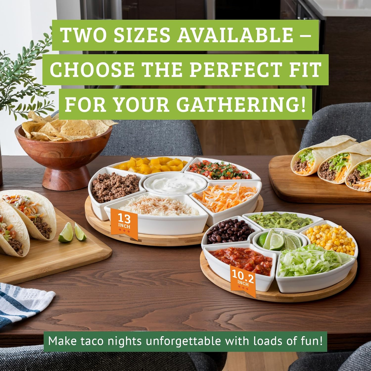 Kocktaco Ceramic Taco Tuesday Serving Platter - Divided Tray with Lazy Susan - Serving Set for Chips, Dips and Salsa image number 5