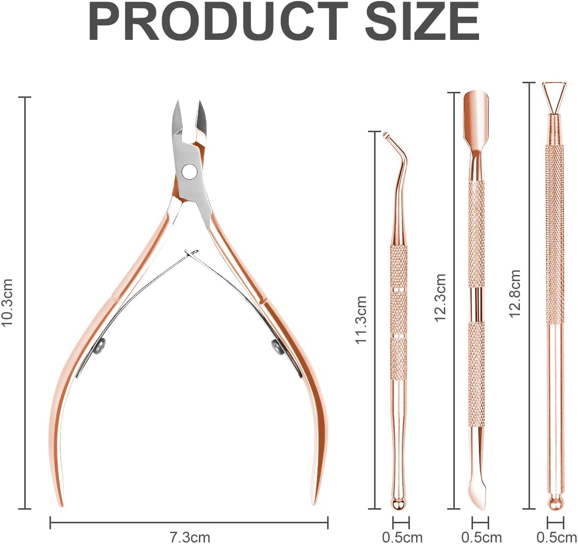 ACWOO Rose Gold 4-Piece Stainless Steel Nail Clippers, Cuticle Nippers, Pusher, Remover Set for Toenails and Fingernails - Rose Gold image number 6