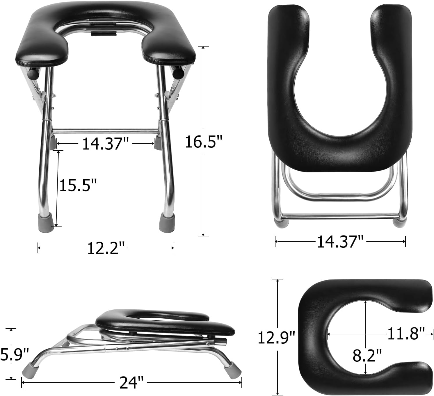 BLIKA U-Shaped Portable Toilet for Camping, 350LBS Stainless Steel Foldable Camp Travel Toilet with Soft Seat for Adults, Portable Potty for Camping, RV Travel, Road Trip image number 3