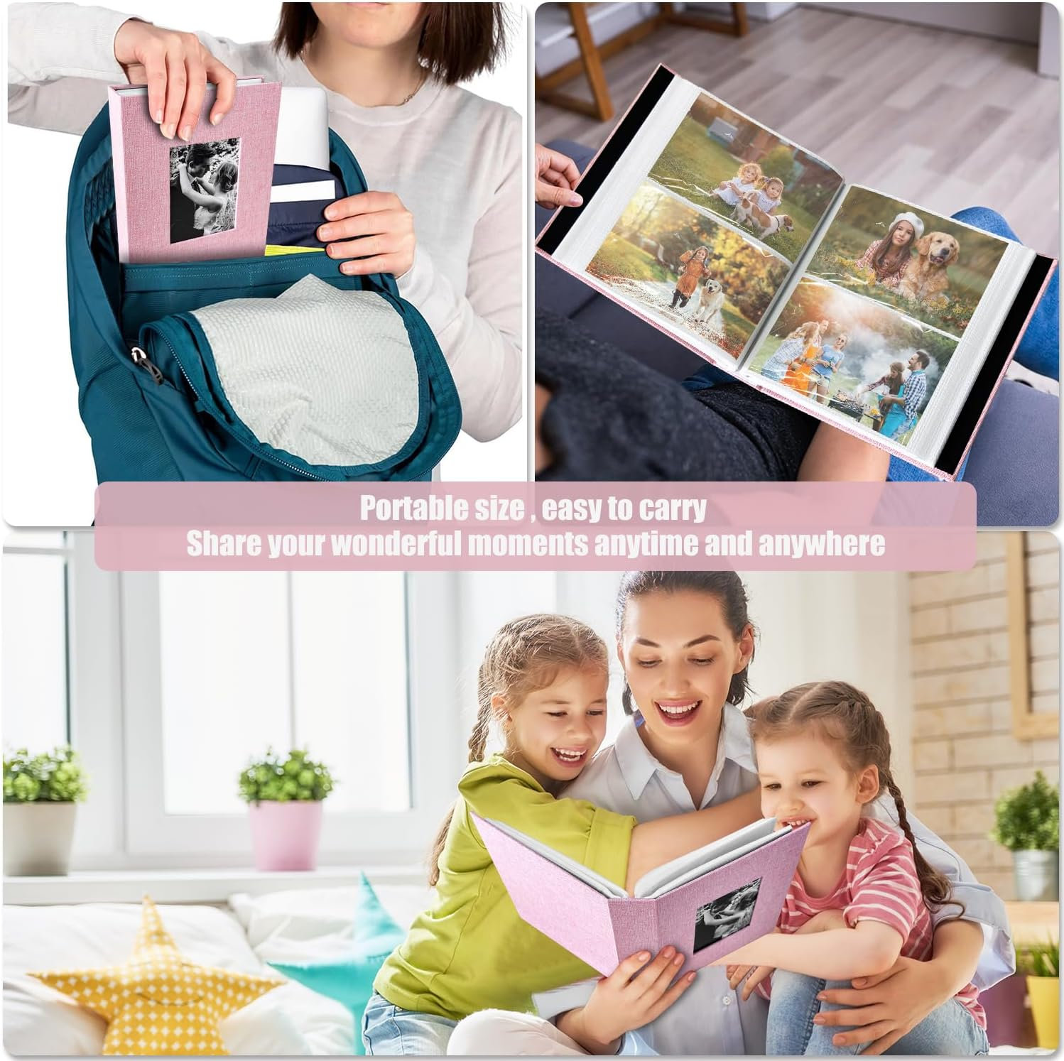 200-Pocket Photo Album 4X6 - Slip-In Picture Album with Linen Cover & Display Window, Vertical Photo Book for Wedding, Family, Baby, Anniversary & Vacation Memories (Holds 200 Photos) image number 3