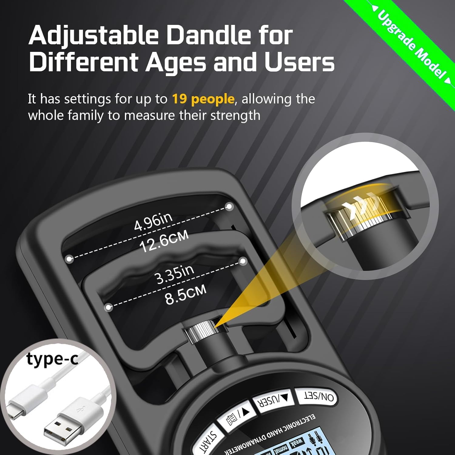 Grip Strength Tester Set &ndash; 8PCS Hand Dynamometer (400 Lbs/180 Kg) & Adjustable Grip Strengthener for Strength Training & Rehabilitation