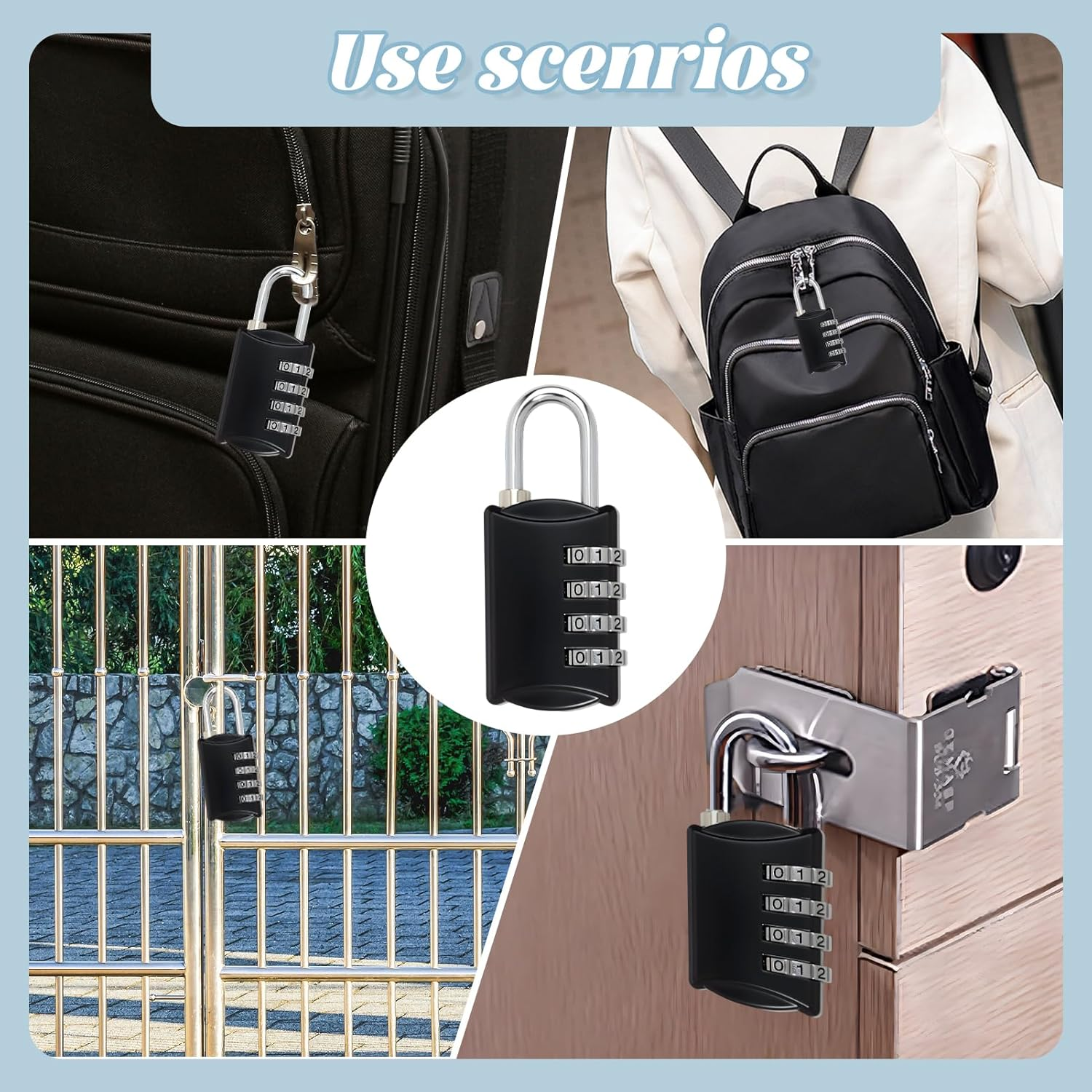 AIAOO Secure 4-Digit Combination Luggage Locks, 2 Packs Resettable Combination Padlock for Travel Suitcases Backpacks Gym Lockers Toolboxes with Durable Zinc Alloy Body (Black) image number 1