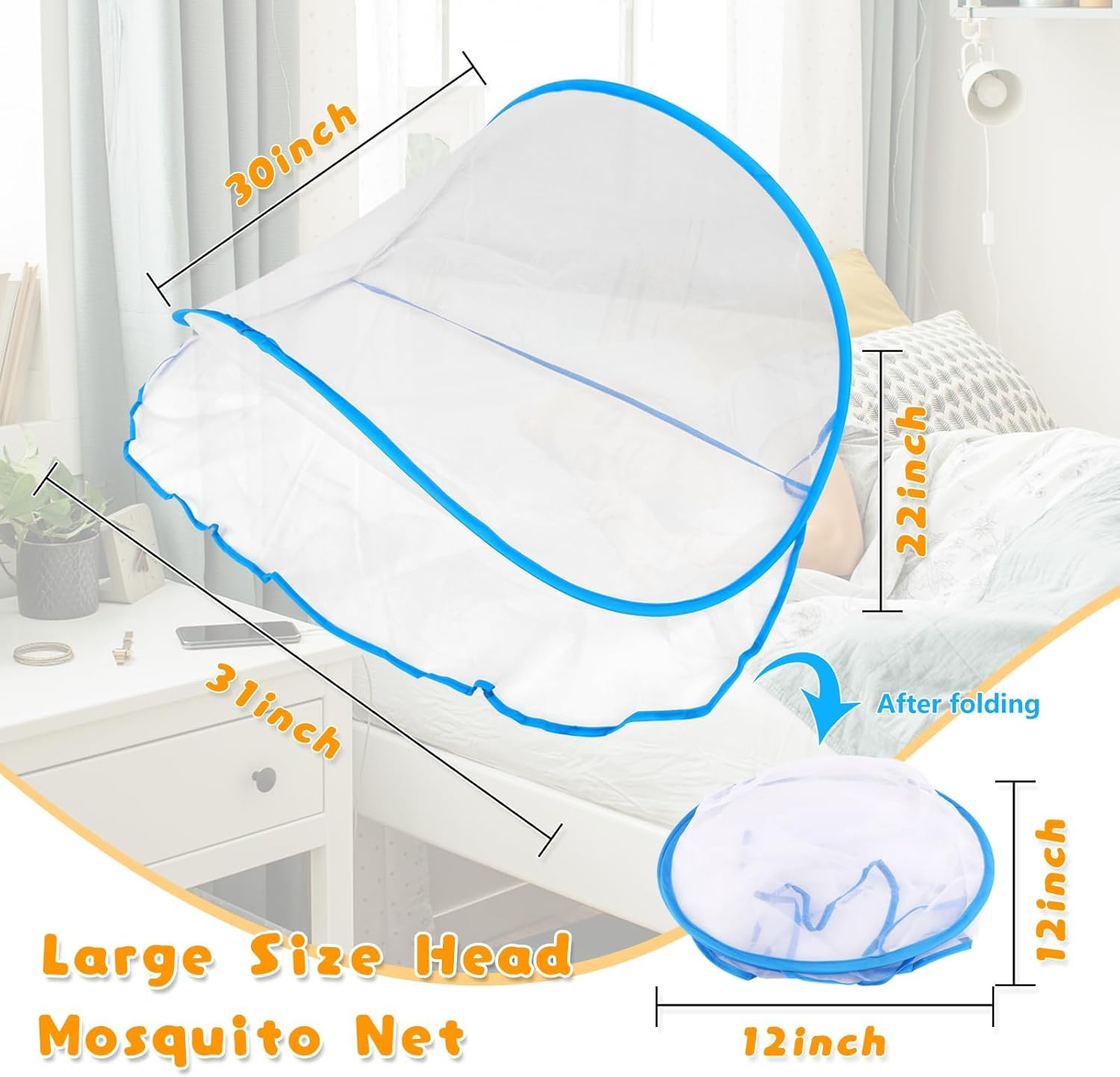 Portable Mosquito Net Tent, Folding Mosquito Head Net, Pop up Tent Netting for Bedding Camping Traveling Patio (1 Pack, Large), White image number 5