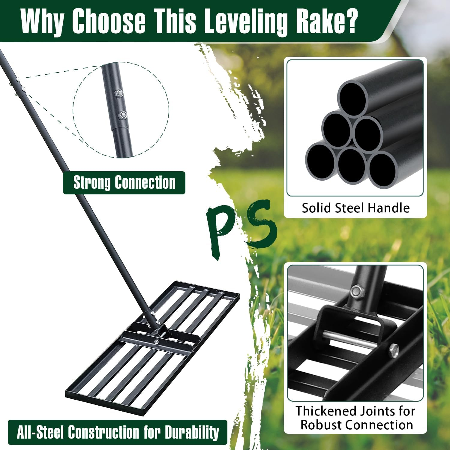 Jardineer Lawn Leveling Rake 36 Inches, Heavy Duty Ground Leveler for Grass, Soil, Dirt, and Sand - Ideal Yard Tool image number 3