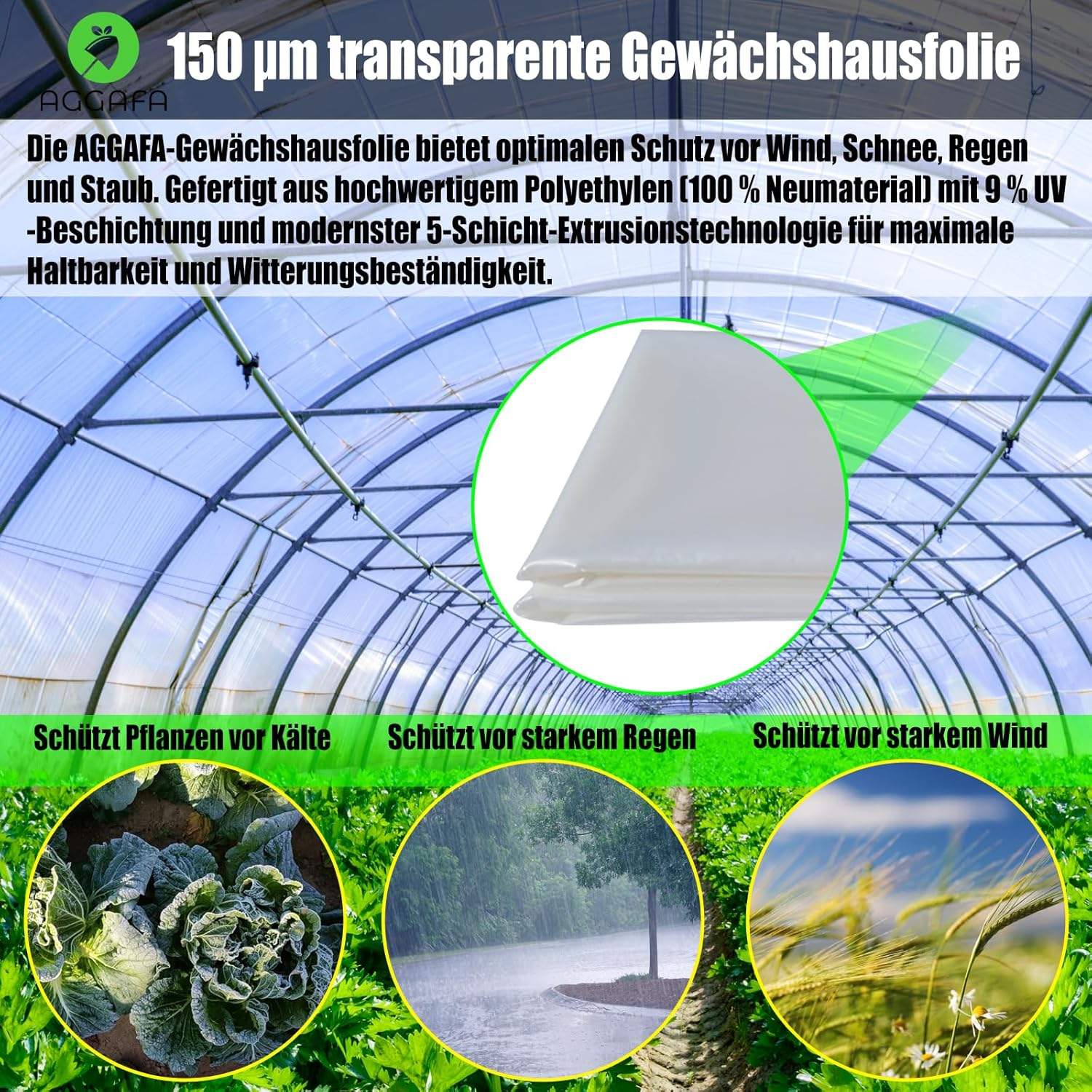 AGGAFA Heavy Duty Greenhouse Plastic Sheeting &ndash; 150&Mu;m (6 Mil) Clear Polyethylene Film, 4-Year UV Resistance, 90% High Light Transmission, Made from 100% Virgin Raw Materials (150Um-4Mx5M) image number 3