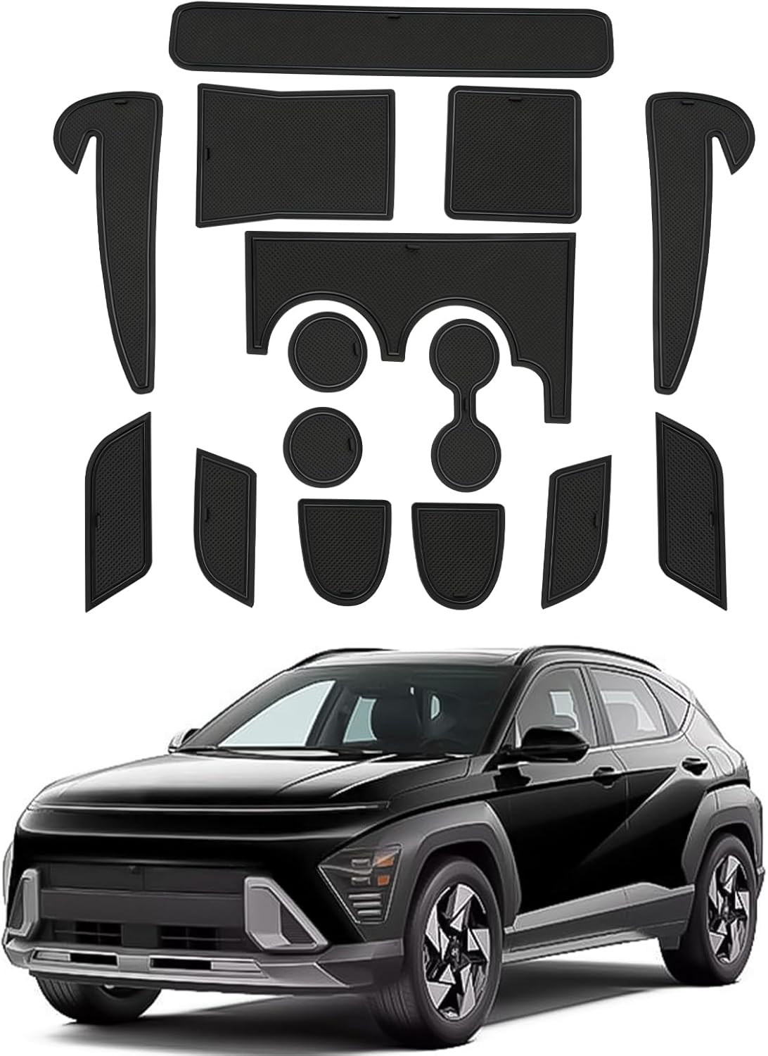 CDEFG Compatible with Hyundai Kona Electric 2021 2022 Rubber Anti-Slip Mats Door Slot Non-Slip Anti-Dust Cup Holder Mat Arm Box Storage Pads Car Interior Accessories (Blue)