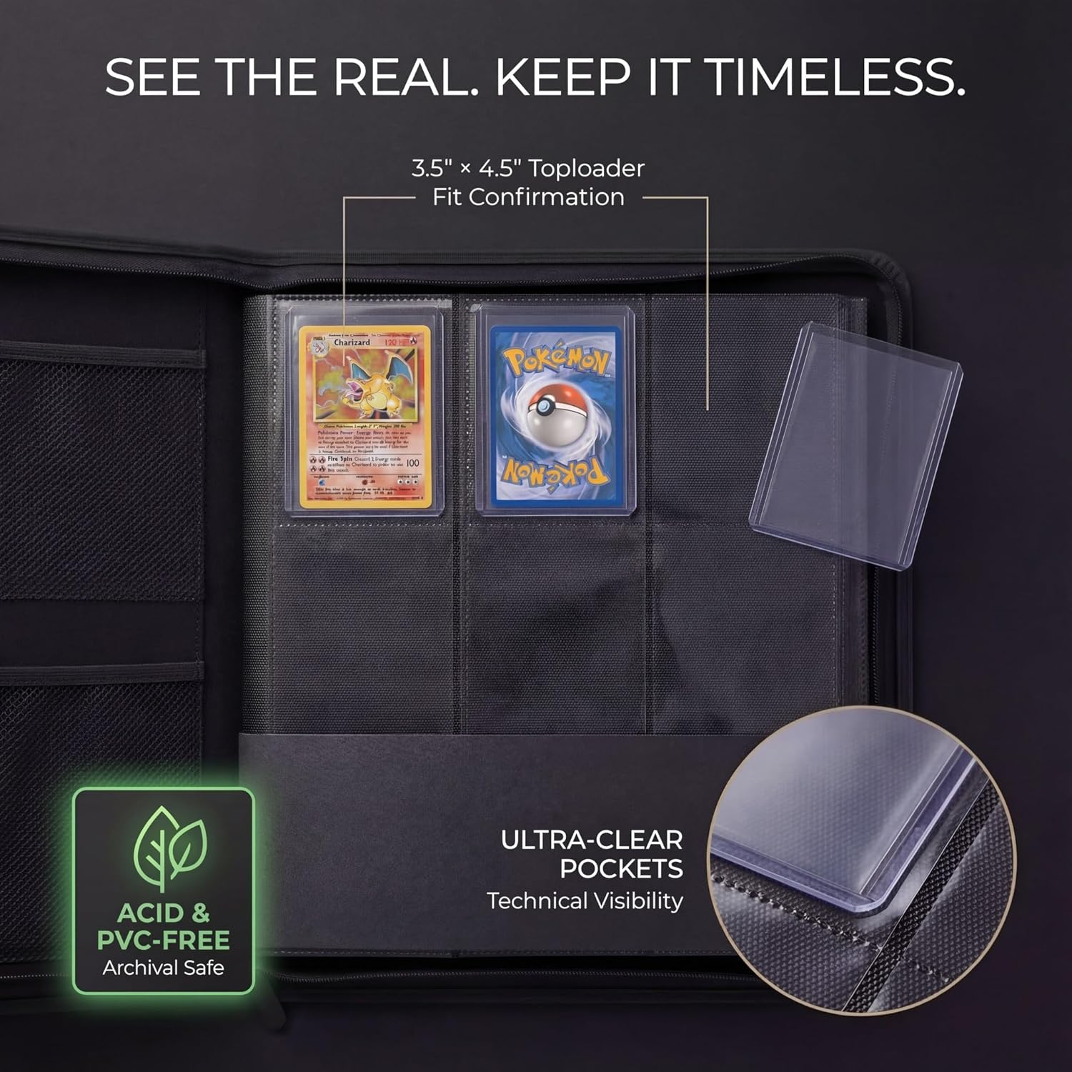 Toploader Binder 9 Pocket Holds 360 Toploaders - Collector Kit Gloves, Tweezers & Gift Box - Holder for 3X4 Top Loaders - Mesh Pocket for PSA Slabs Zippered Storage Album TCG & Sports Cards image number 3