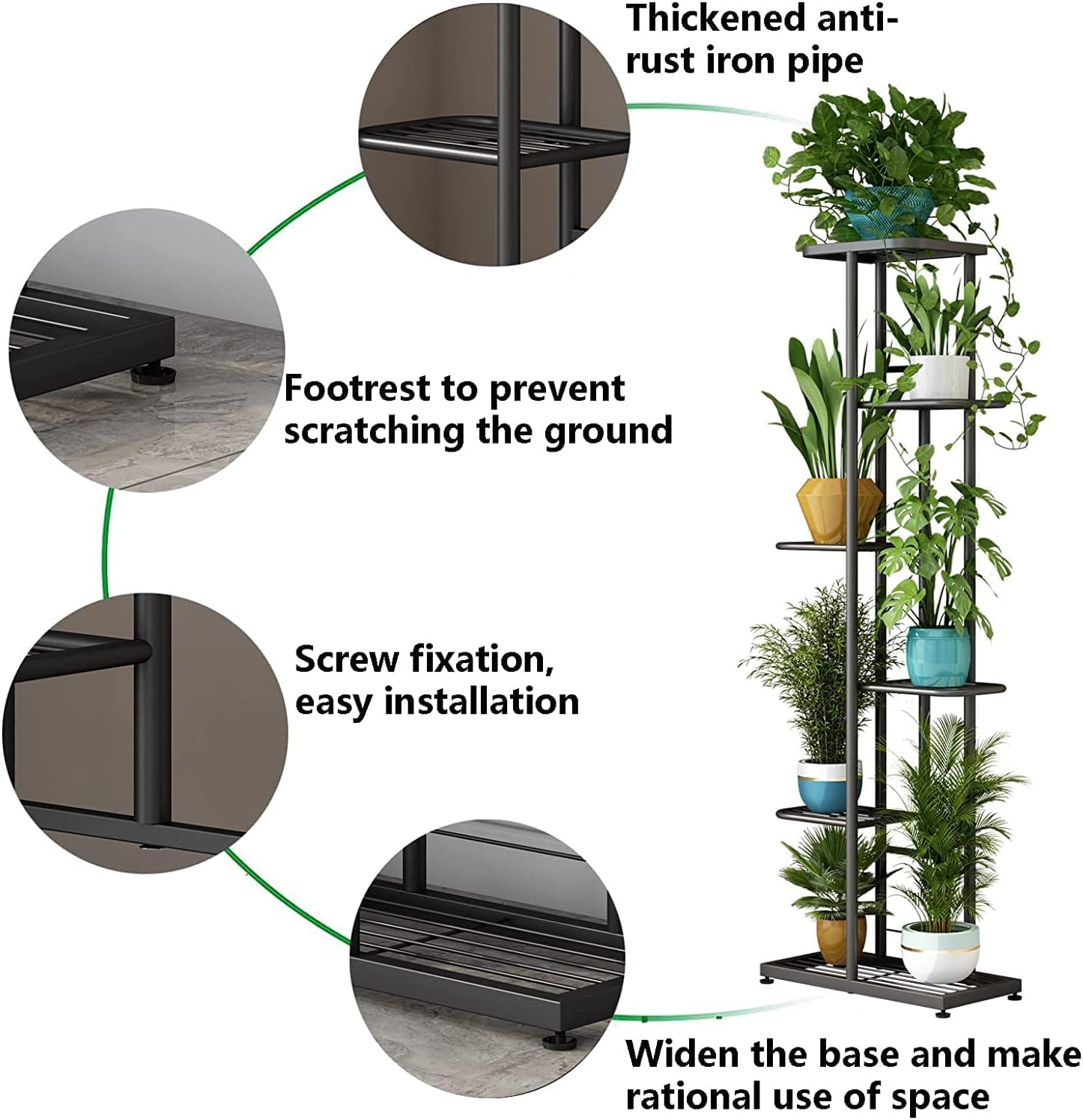 6 Tier 7 Potted Metal Plant Stand Indoor Outdoor Multiple Flower Pot Holder Shelf Stander Plant Holder Storage Rack for Indoor Outdoor Garden Greenhouse Patio Natural Black image number 5