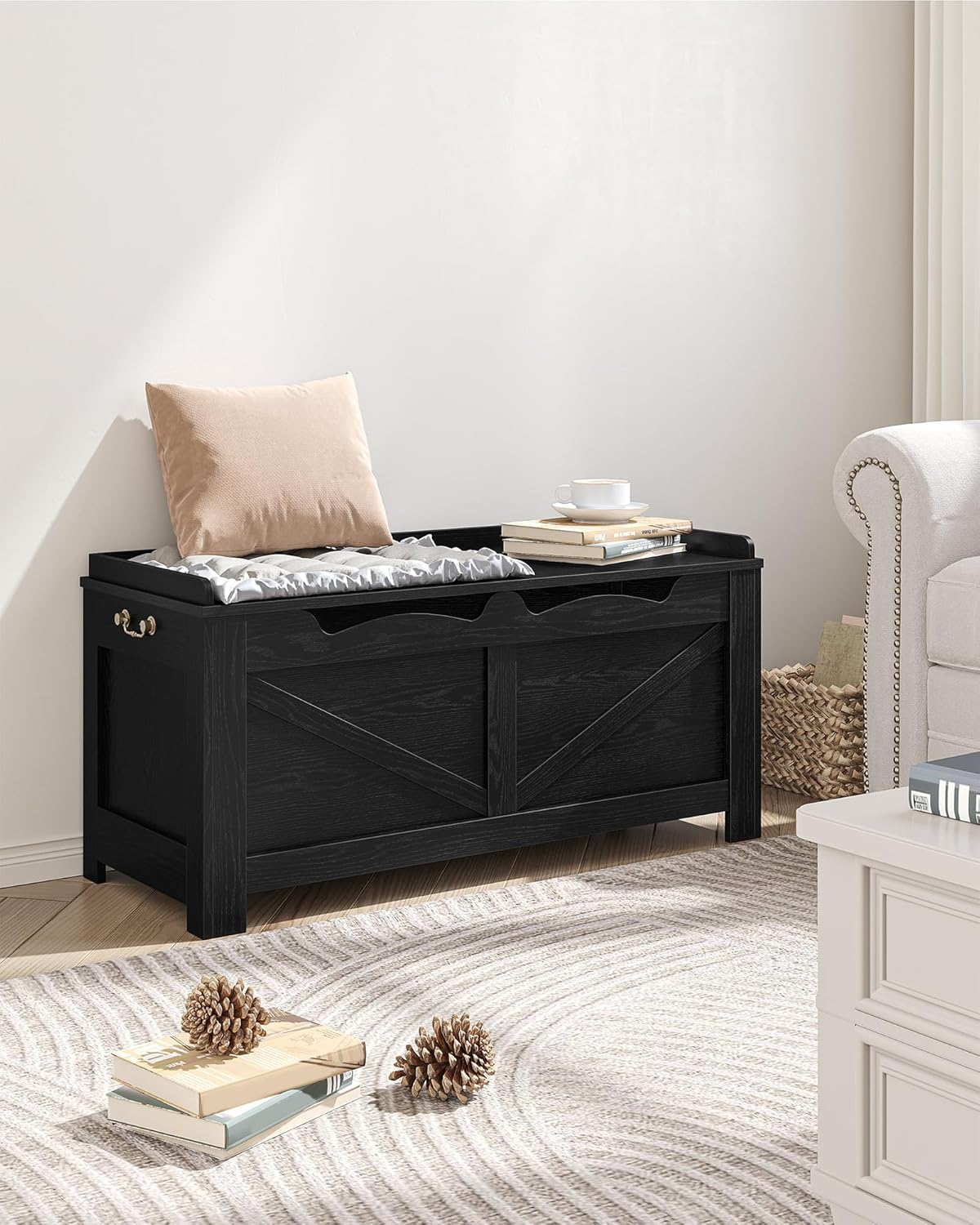 Hzuaneri 39.4" Storage Chest, Extra Large Storage Trunk with 2 Safety Hinges, Wooden Box Bench, Lift-Top Organizer Chest, Shoe Bench for Entryway, Bedroom, Living Room, Black SB04504X image number 1