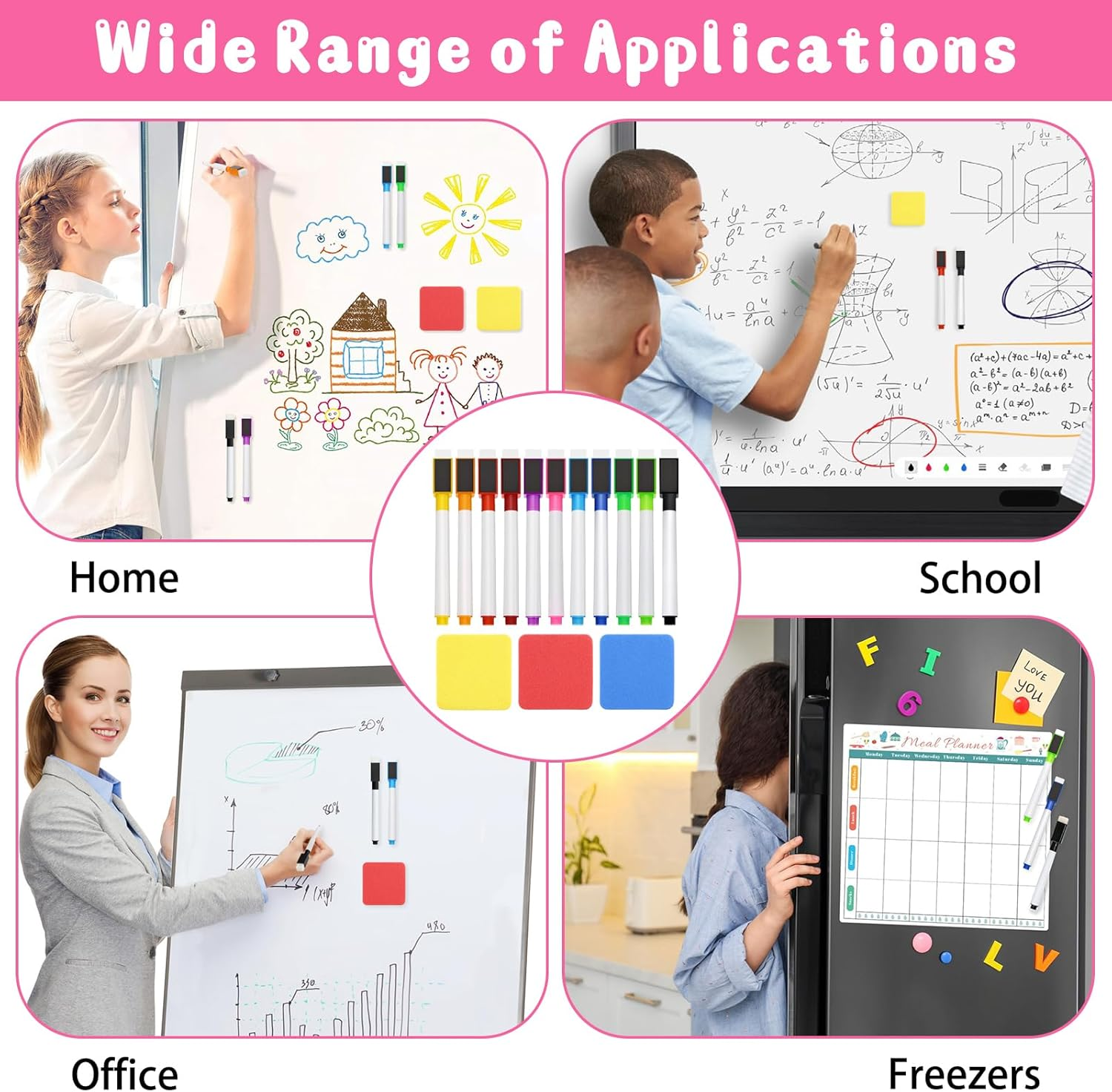 YRYUNRUI 36 PCS Magnetic Dry Erase Markers with Erasers Cap & 3 Dry Erase Eraser, 11 Colors Whiteboard Markers Fine Point Tip, Mini Dry Erase Pens Bulk for Kids School Office Home image number 5