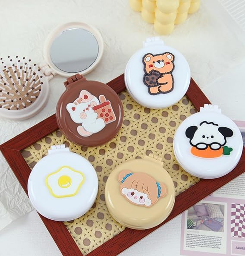 Little Pig Travel Hair Brush Pocket Comb with Mini Mirror Portable Compact Folding Hair Brushes round Mini Compact Massage Comb for Girls and Women, Styling Tools and Appliances, Hair Combs (2H968)